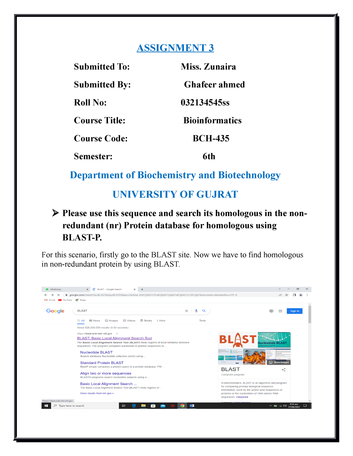 assignment on bioinformatics