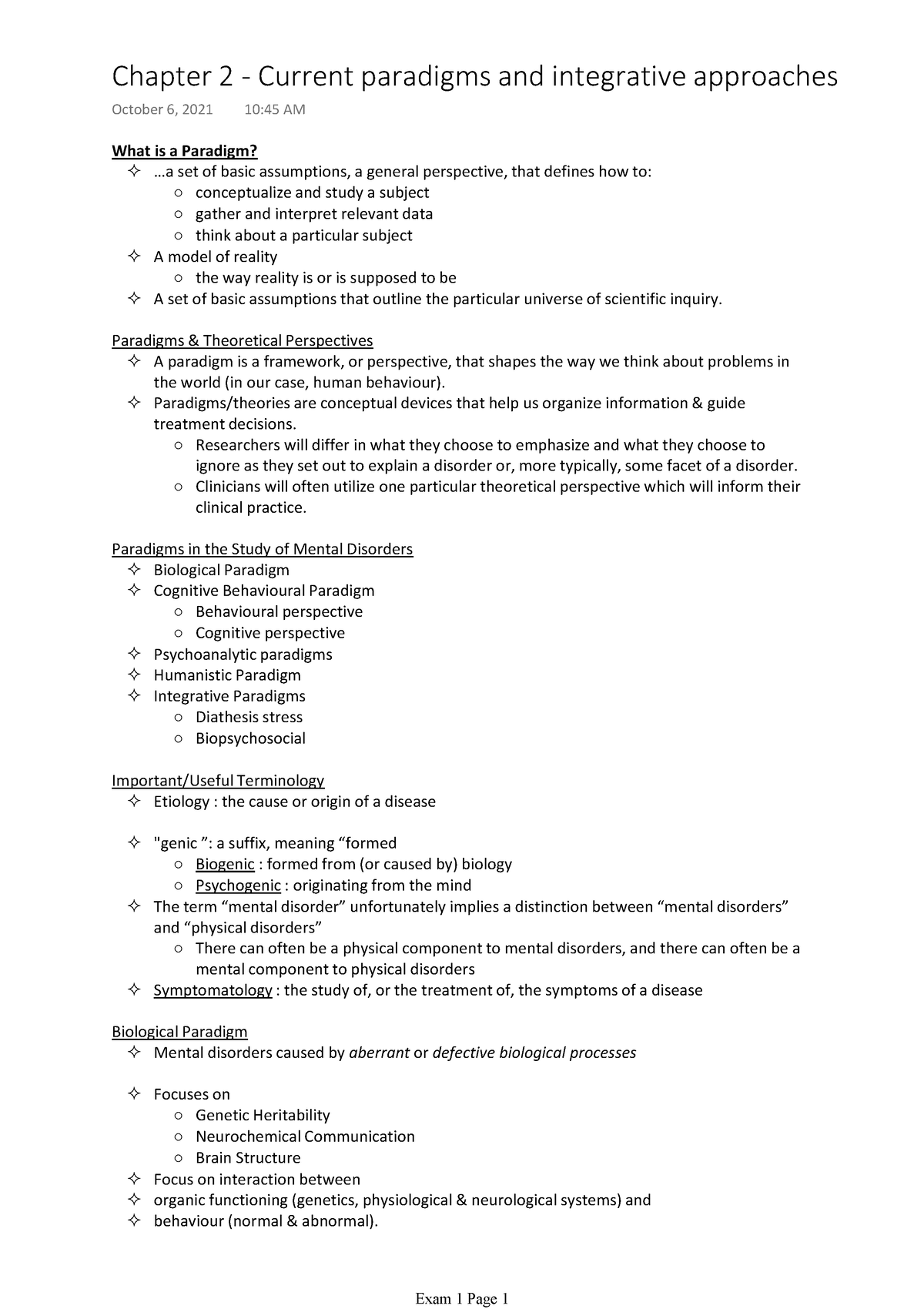 Chapter 2 - Current Paradigms And Integrative Approaches - Psyc 3604 