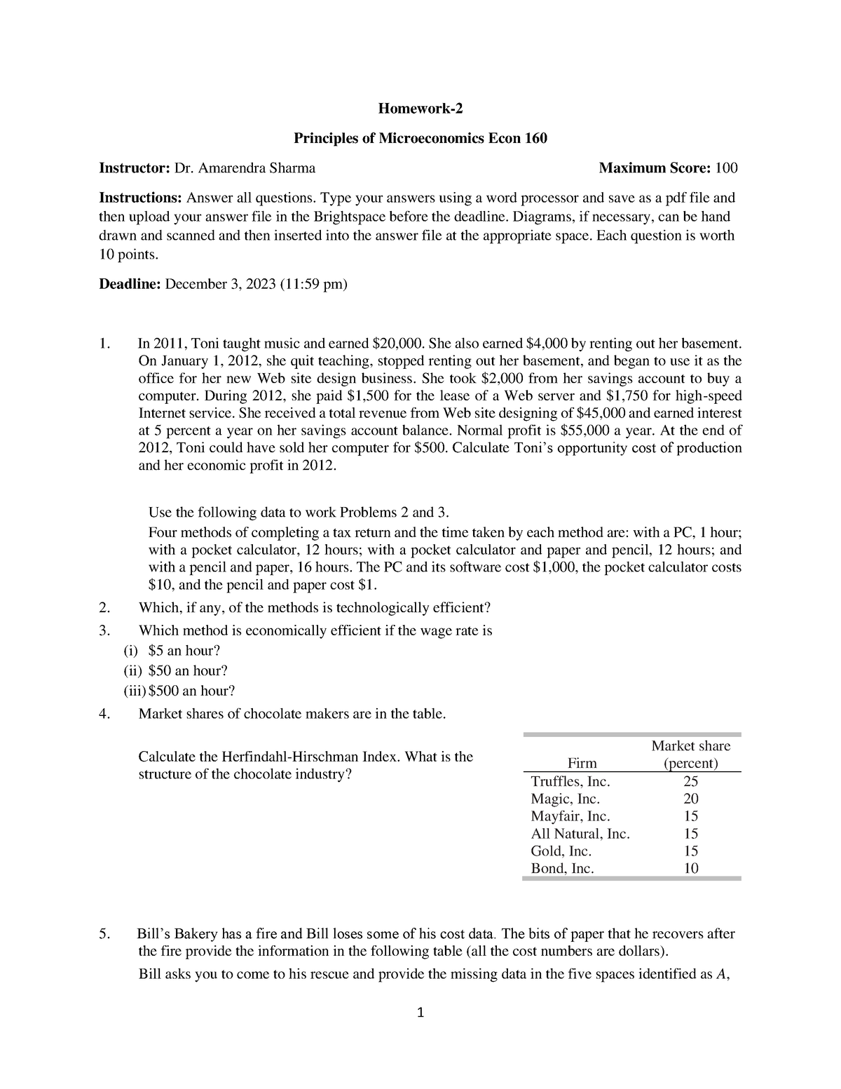 Homework Number 2 - 1 Homework- 2 Principles Of Microeconomics Econ 160 ...