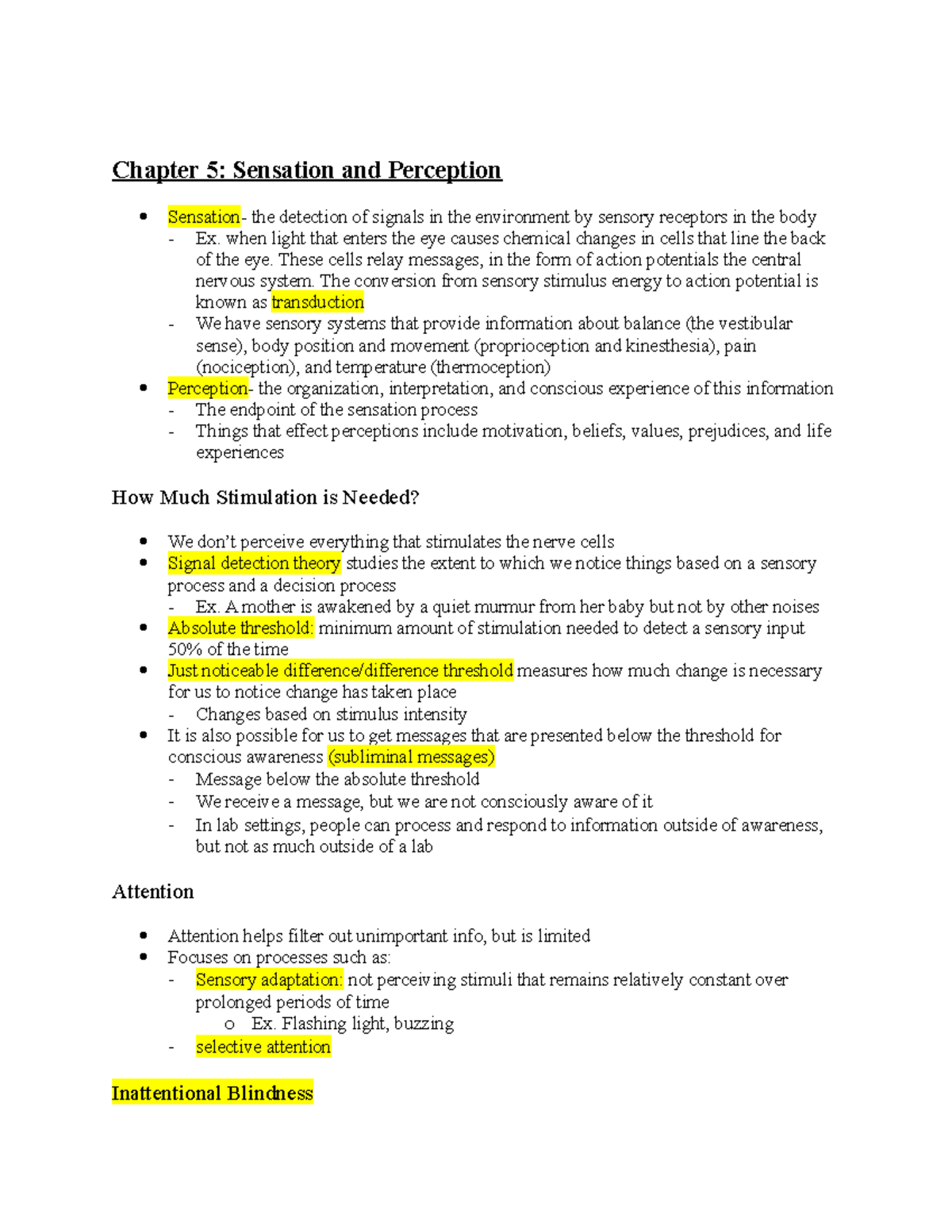 Psy 120 Chapter 5 Sensation And Perception Lecture Book Notes Psy 120 Chapter 5 Sensation And Perception Lecture Book Notes