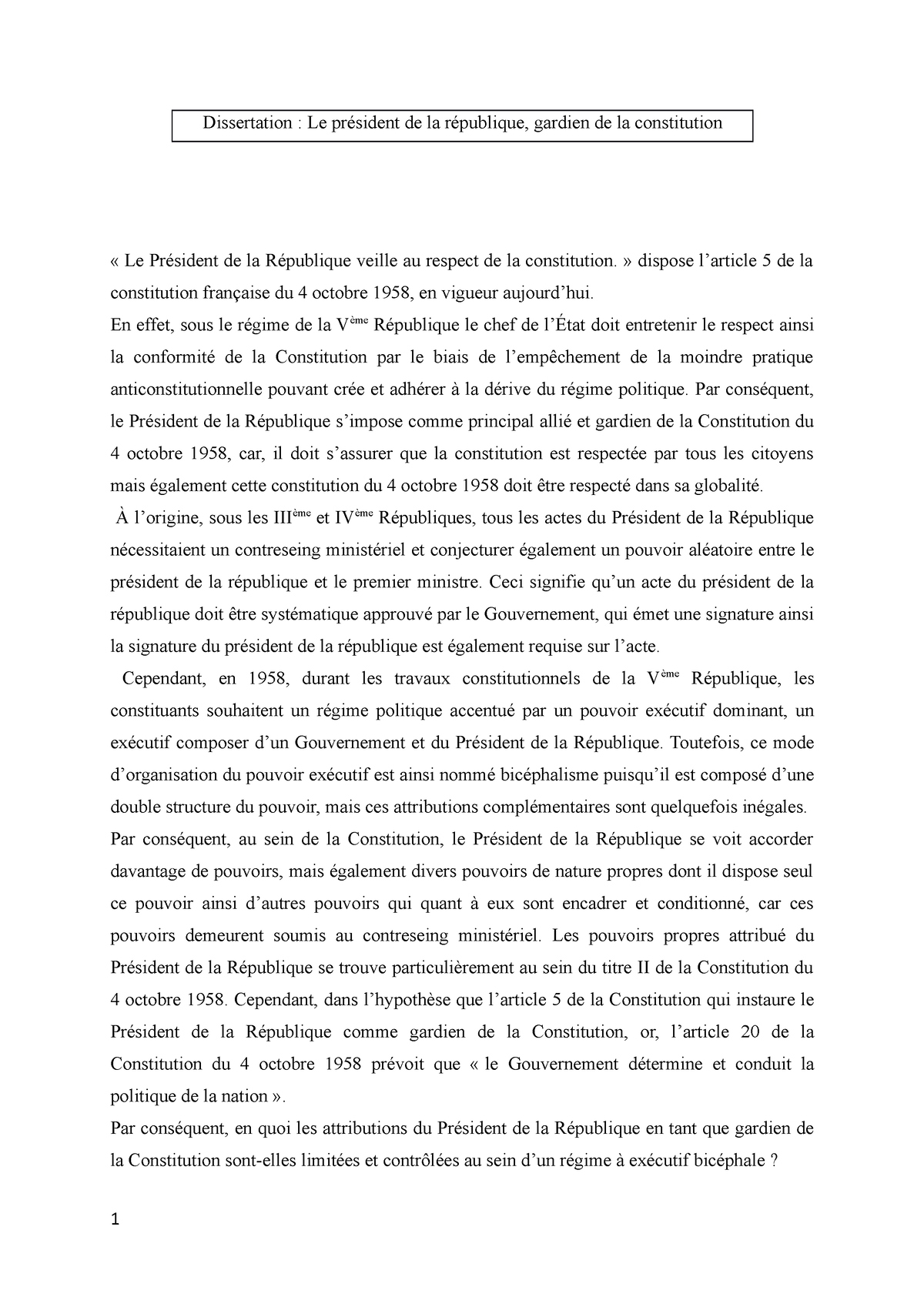 dissertation president 5eme republique
