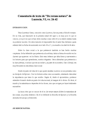 Comentario lucrecio - Comentario de texto de "De rerum natura" de  Lucrecio, VI, vv. 24- - Studocu