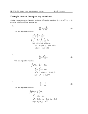 Exercise Sheet 2 solutions - 2DE/2DE3 Example sheet 2 solutions ...