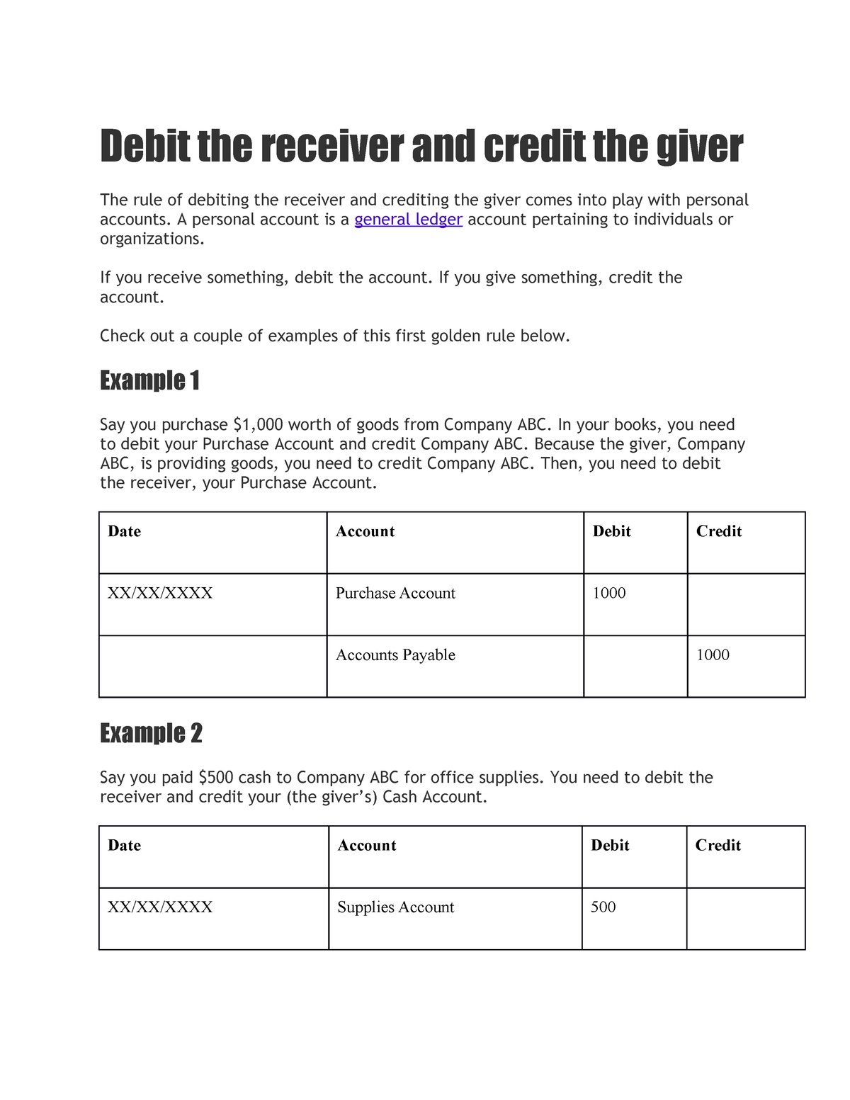 3 golden rules of accounting - Debit the receiver and credit the giver