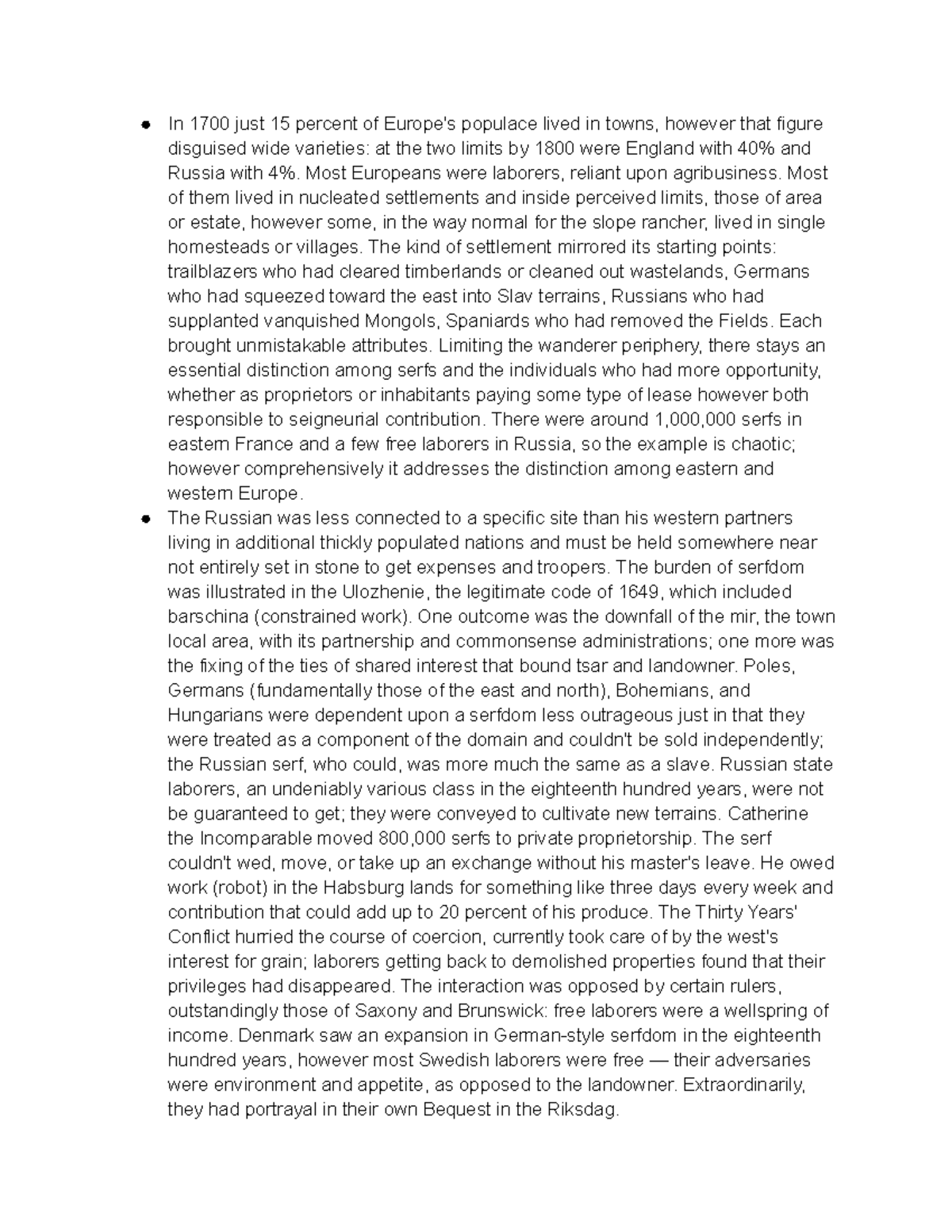 Peasantry lecture notes from class In 1700 just 15 percent of