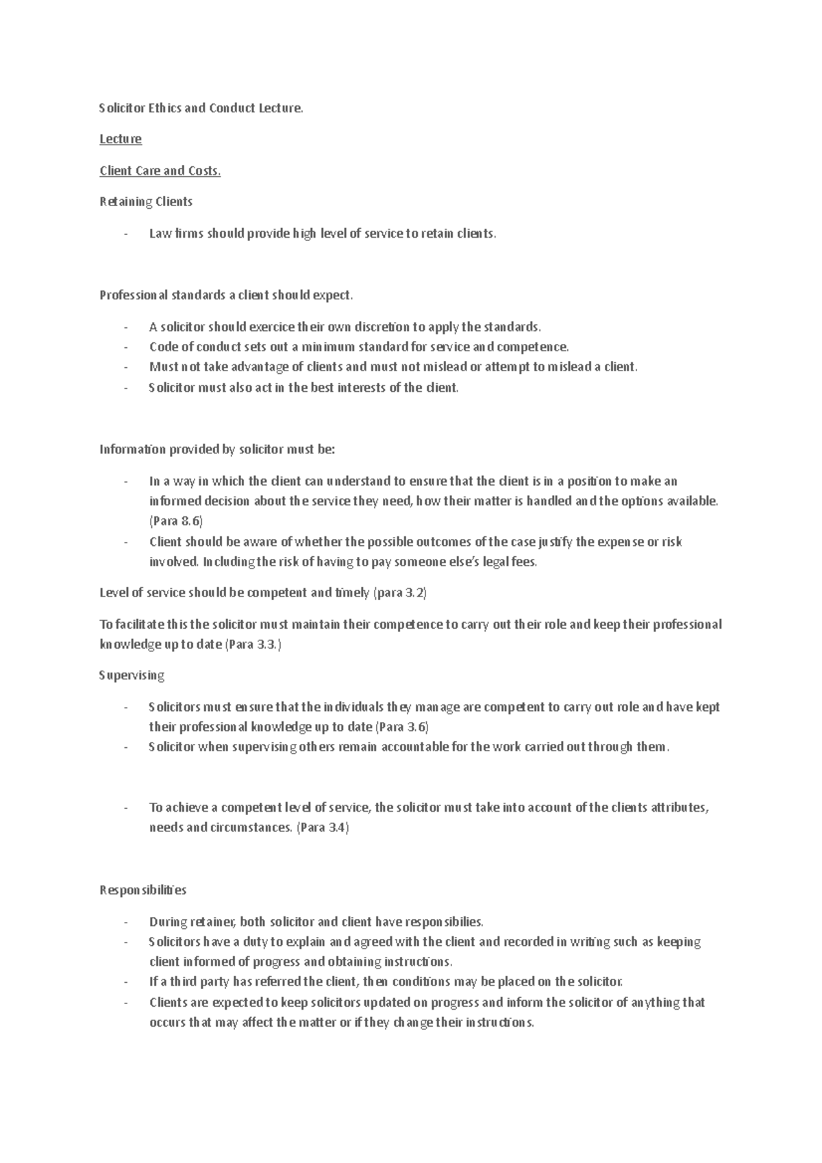 Lecture 3 Notes Solicitor Ethics and Conduct Lecture. Lecture