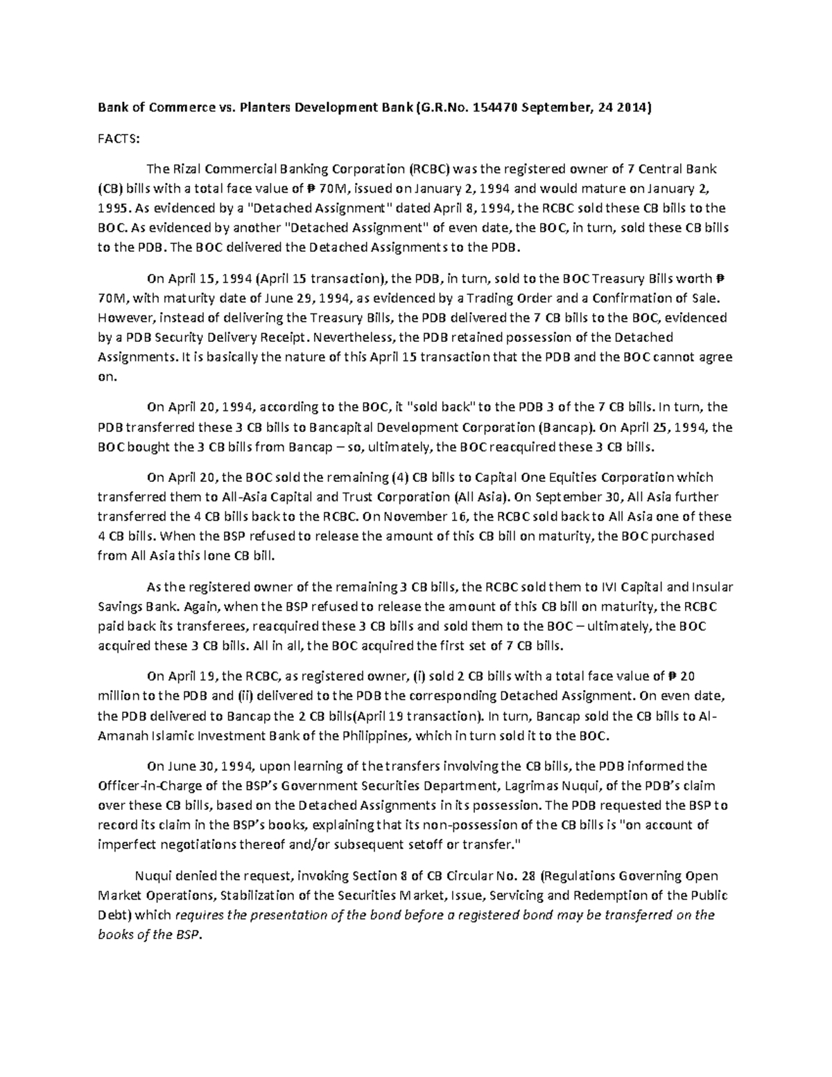 Case digest vs planters development bank Bank of