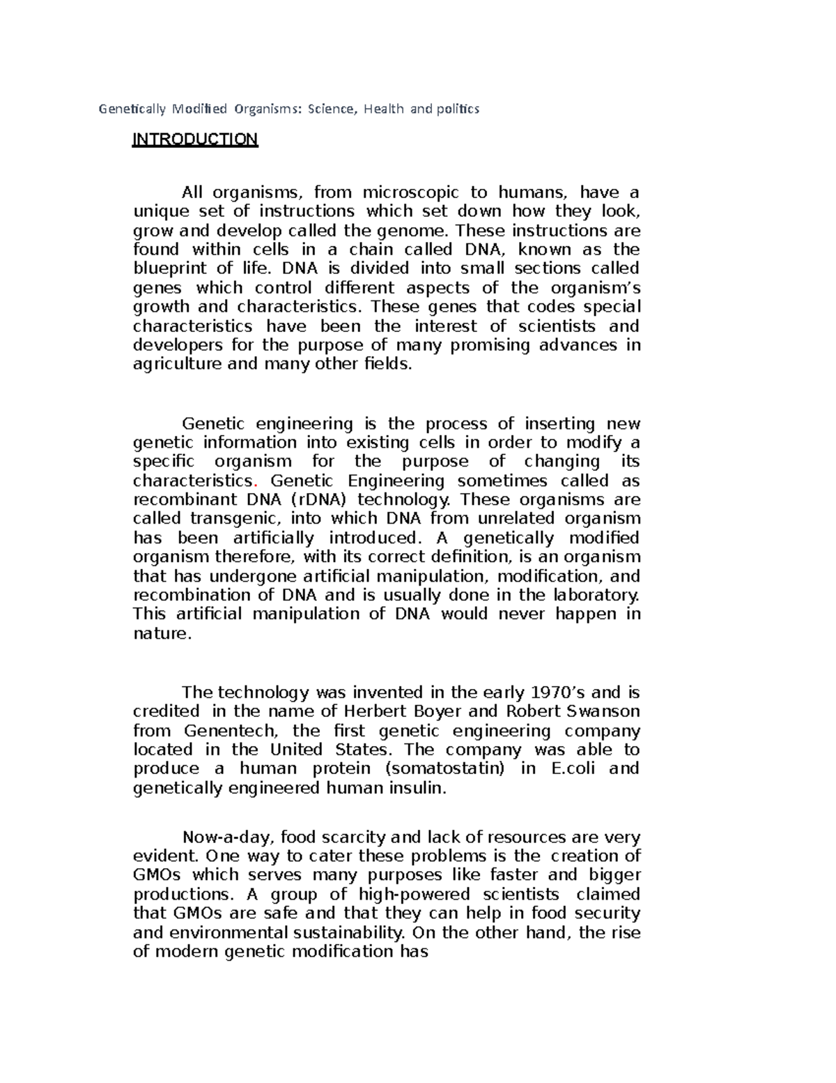 Introduction to Genetically Modified Organisms Science Health and ...