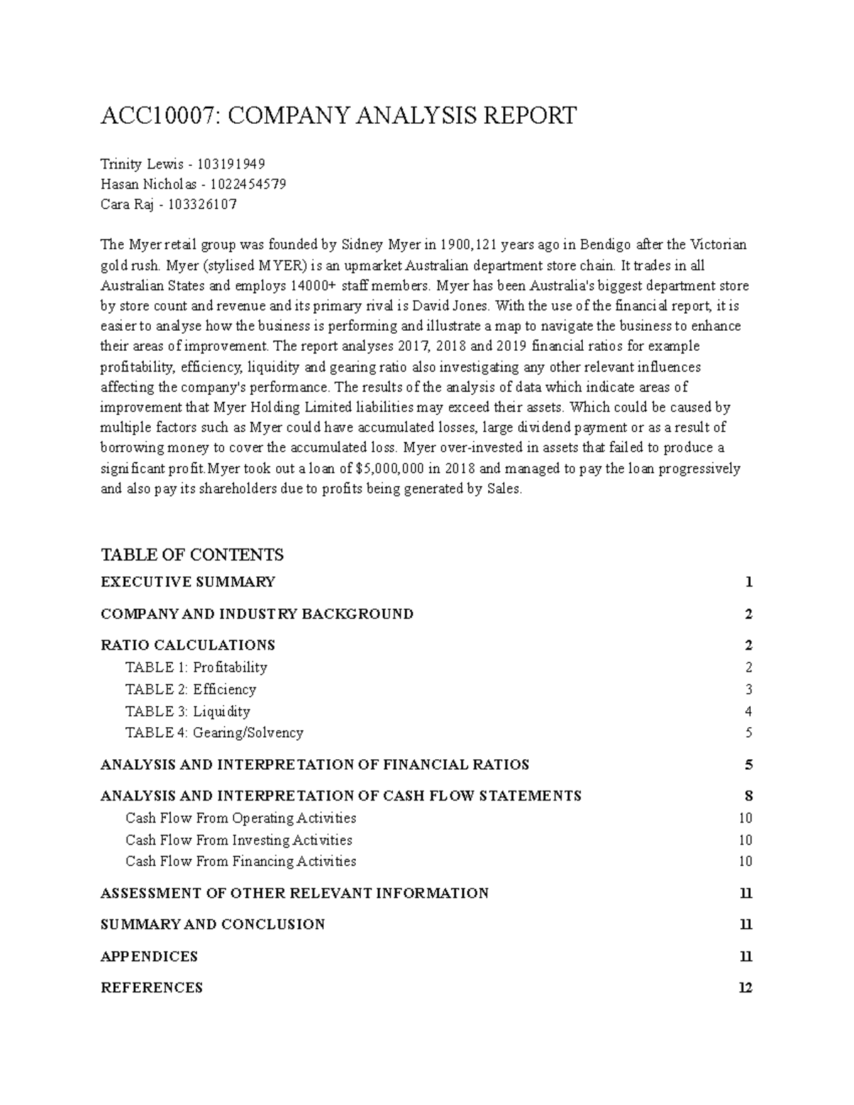 ACC10007 Company Analysis Report - ACC10007: COMPANY ANALYSIS REPORT ...