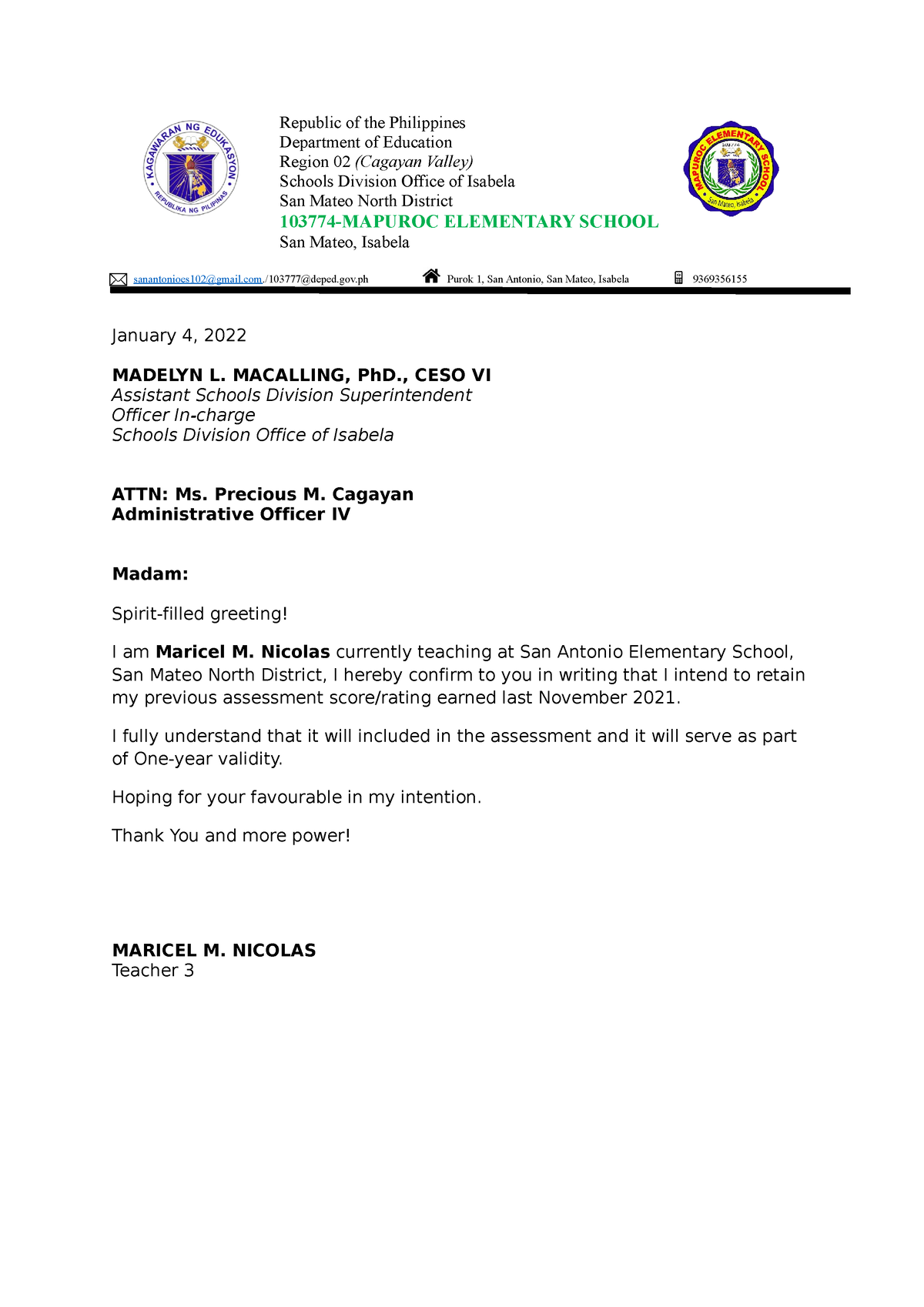 Letter Of Intent Republic Of The Philippines Department Of Education