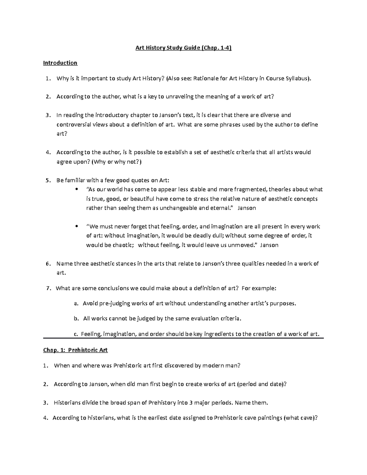 ARTS 201 Art History Study Guide Test 13 Art History Study Guide