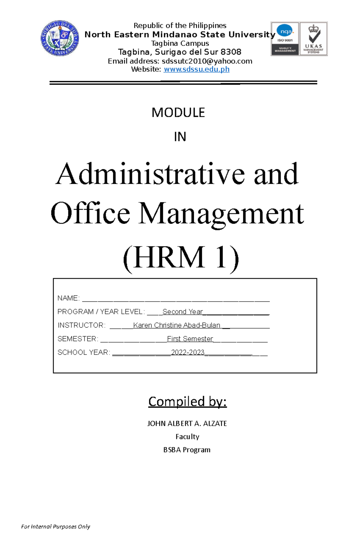 Administrative and Office Management Module 1 Republic of the