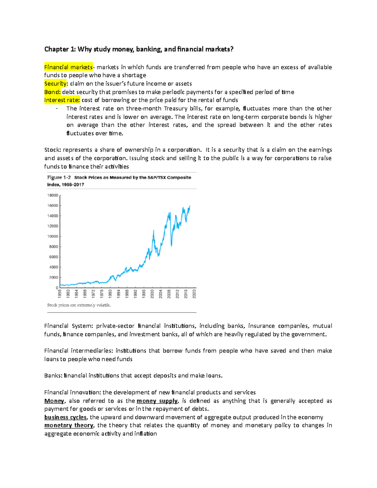 Midterm Review Chapter 1 Why study money, banking, and financial
