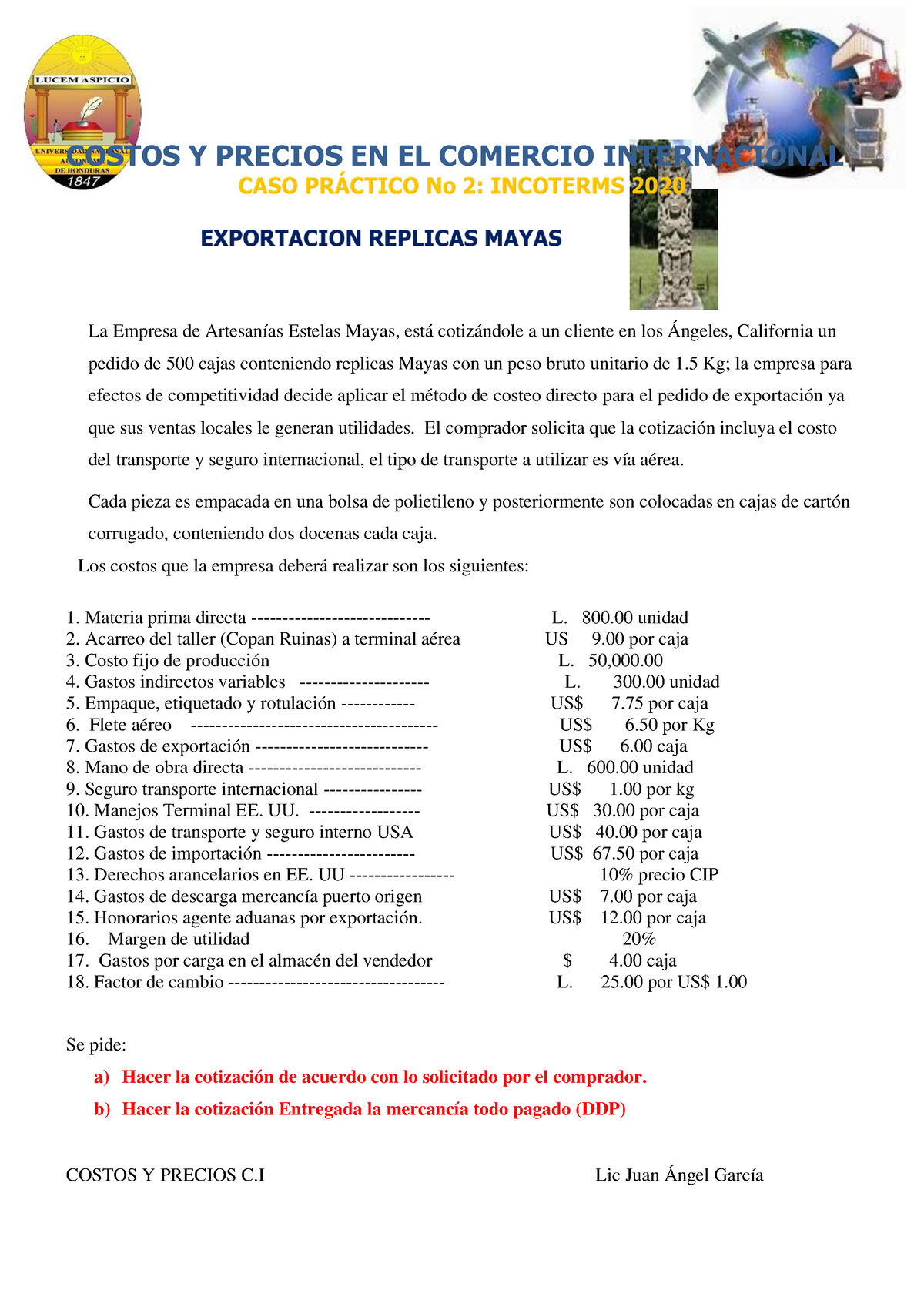Caso Practico 2 Incoterms Costos Y Precios C Lic Juan Ángel García Costos Y Precios En El 9660