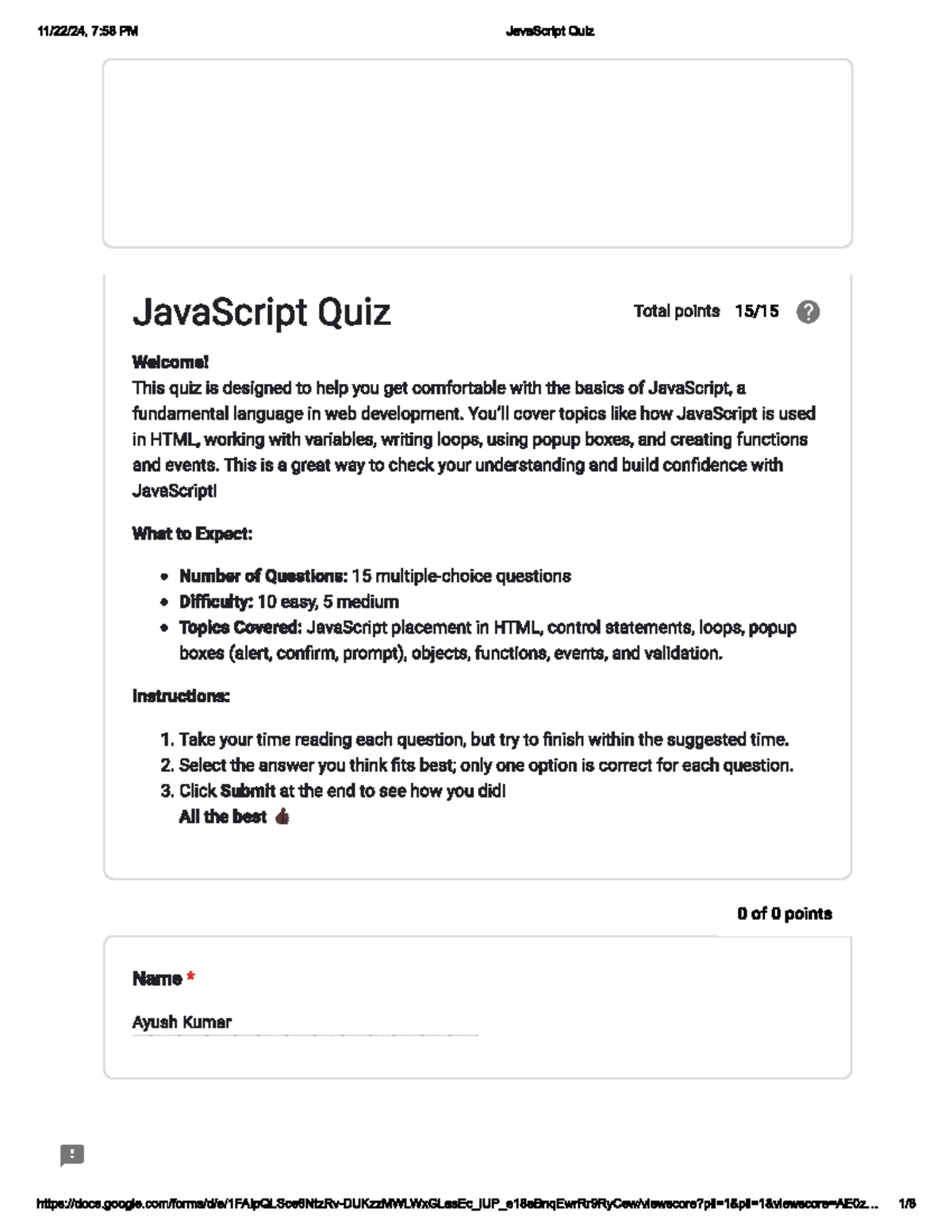 Activity 12 JS TEST - good - 7:58 PM JavaScript Quiz JavaScript Quiz ...