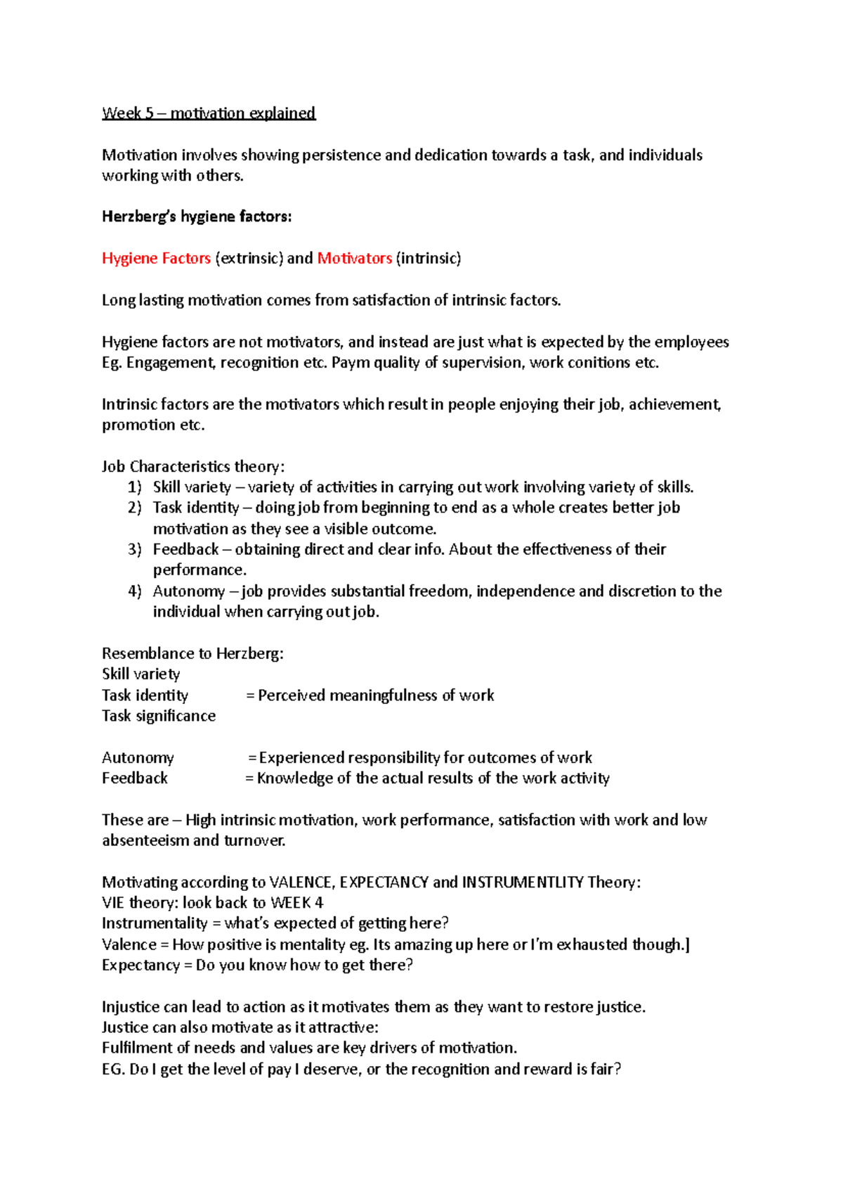 Week 5 – motivation notes - Week 5 – motivation explained Motivation ...