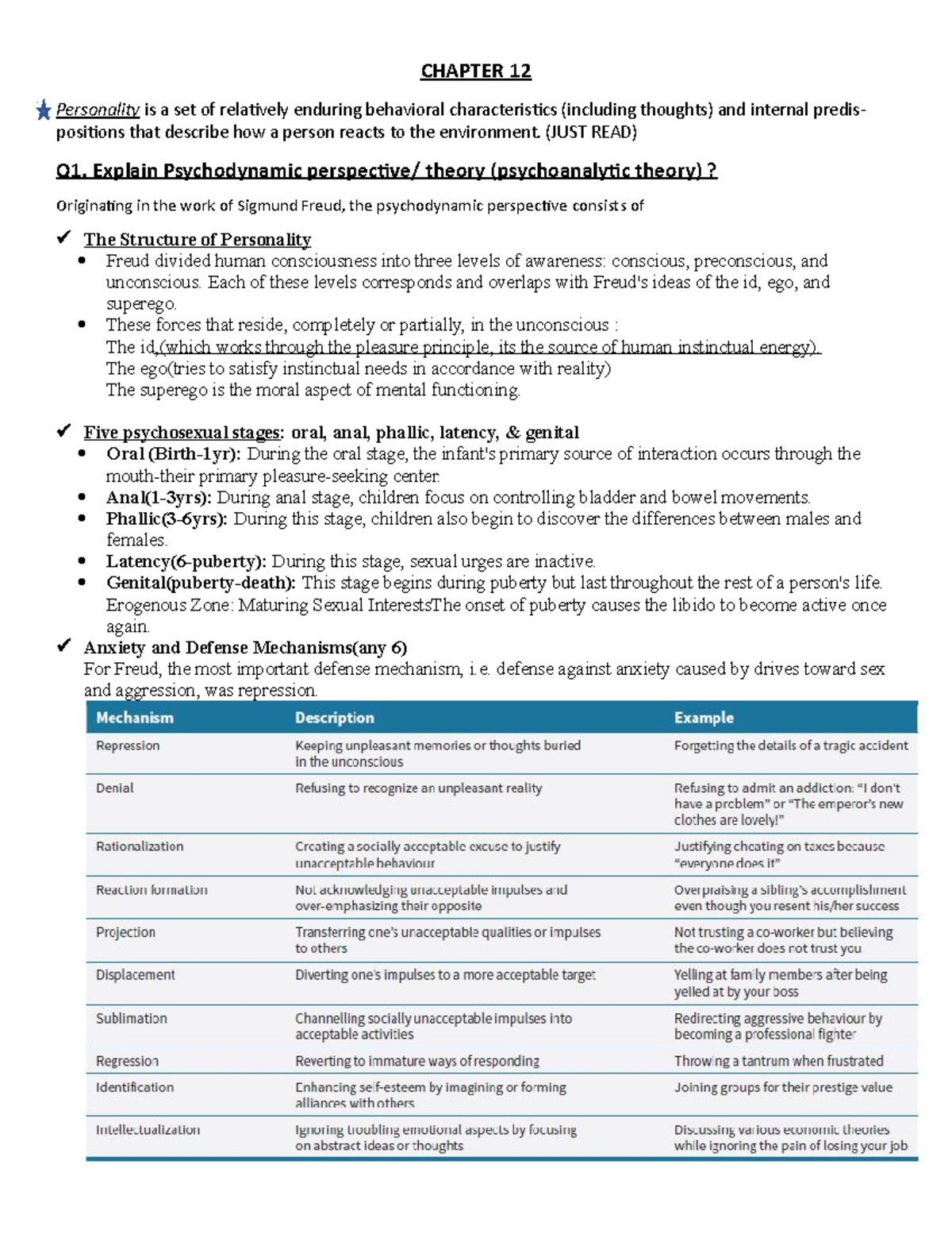 Exam 8 April 2019, questions and answers - CHAPTER 12 Personality is a ...