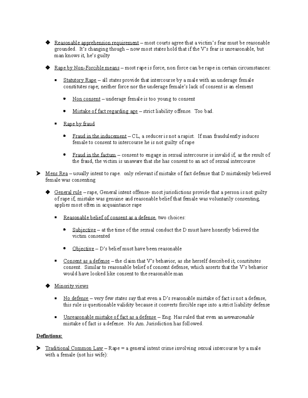Criminal Law - Prof. Patton 1 - Reasonable apprehension requirement ...