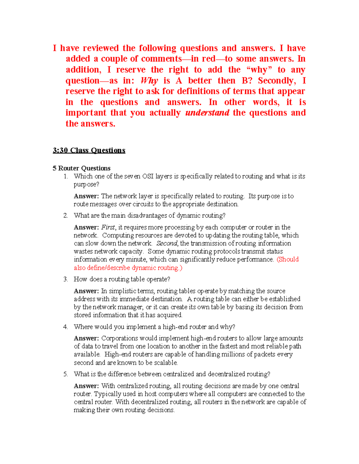 330 Class Questions - Good - I have reviewed the following questions ...
