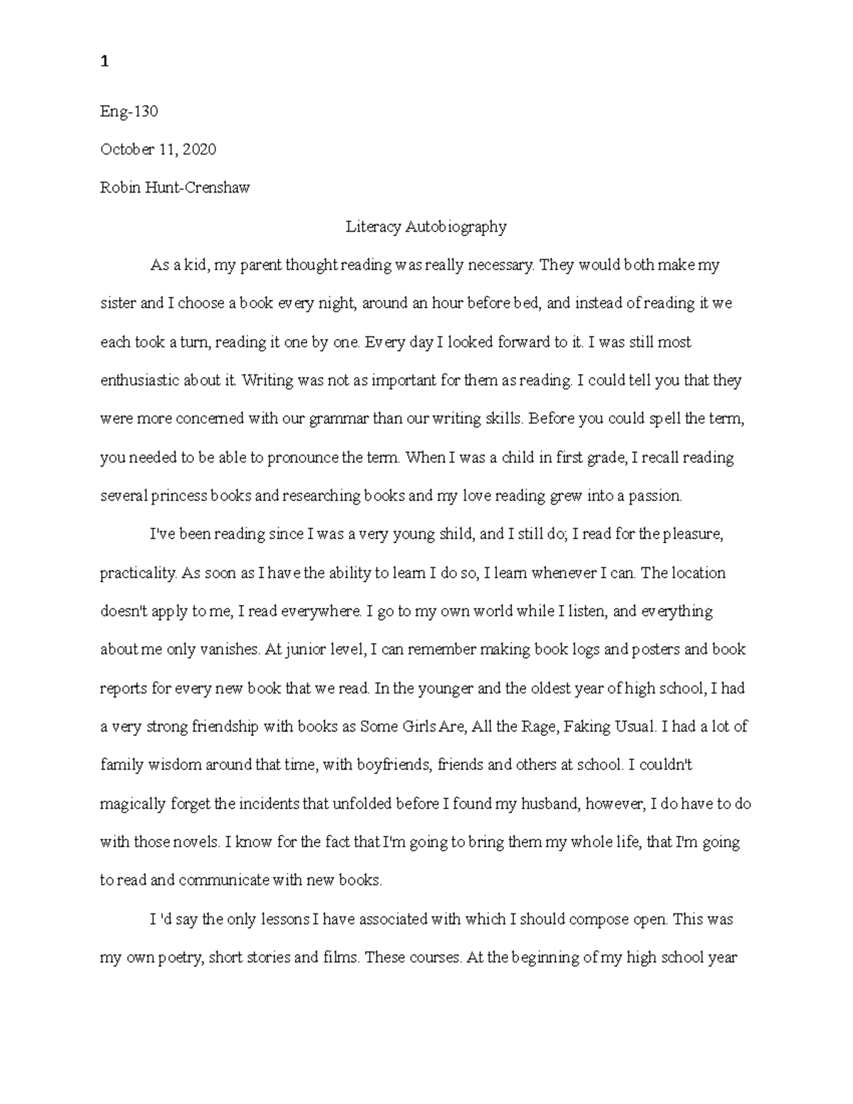 literacy autobiography essay