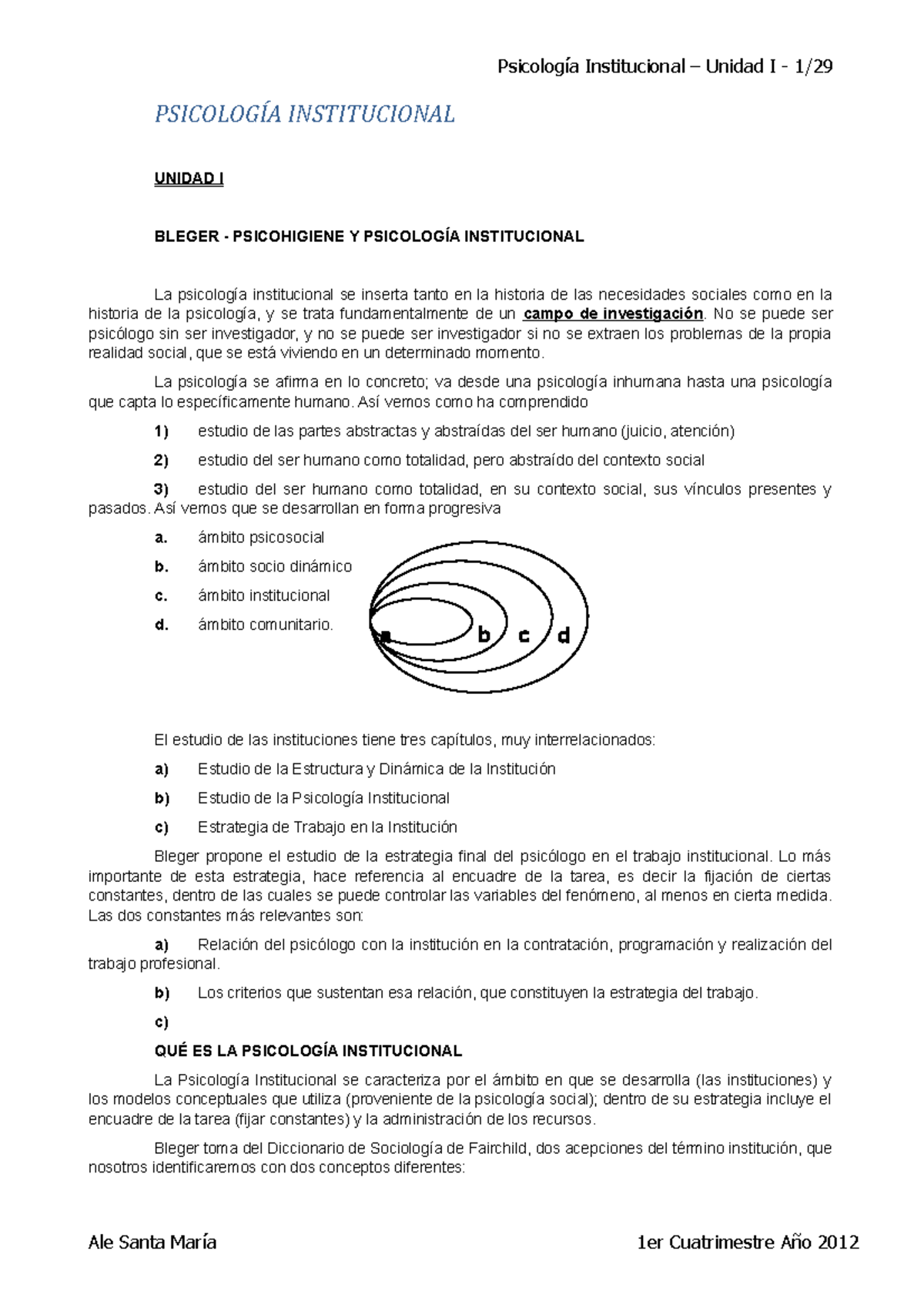 Resumen Institucional - PSICOLOGÍA INSTITUCIONAL UNIDAD I BLEGER ...