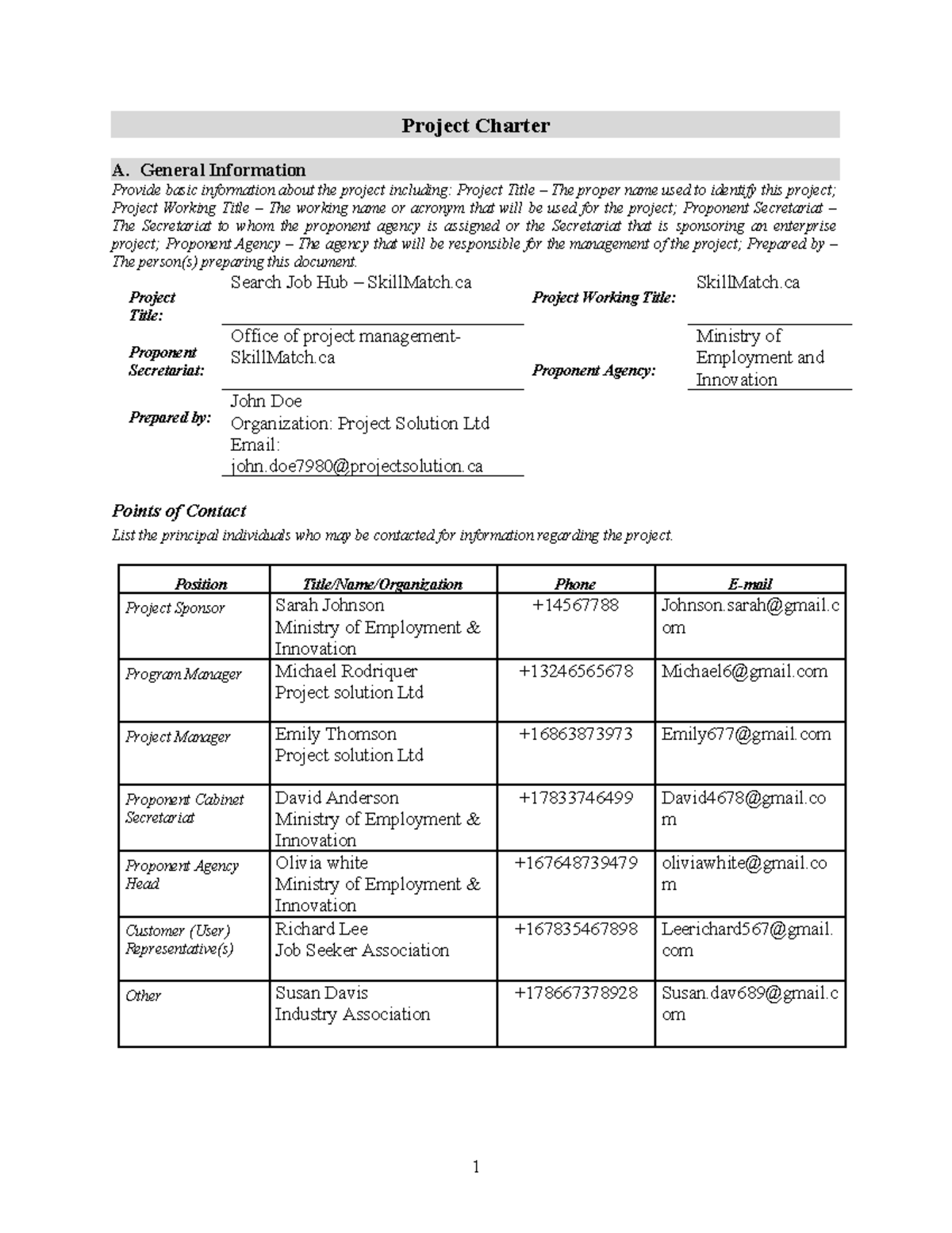 Project Charter final one - Project Charter A. General Information ...