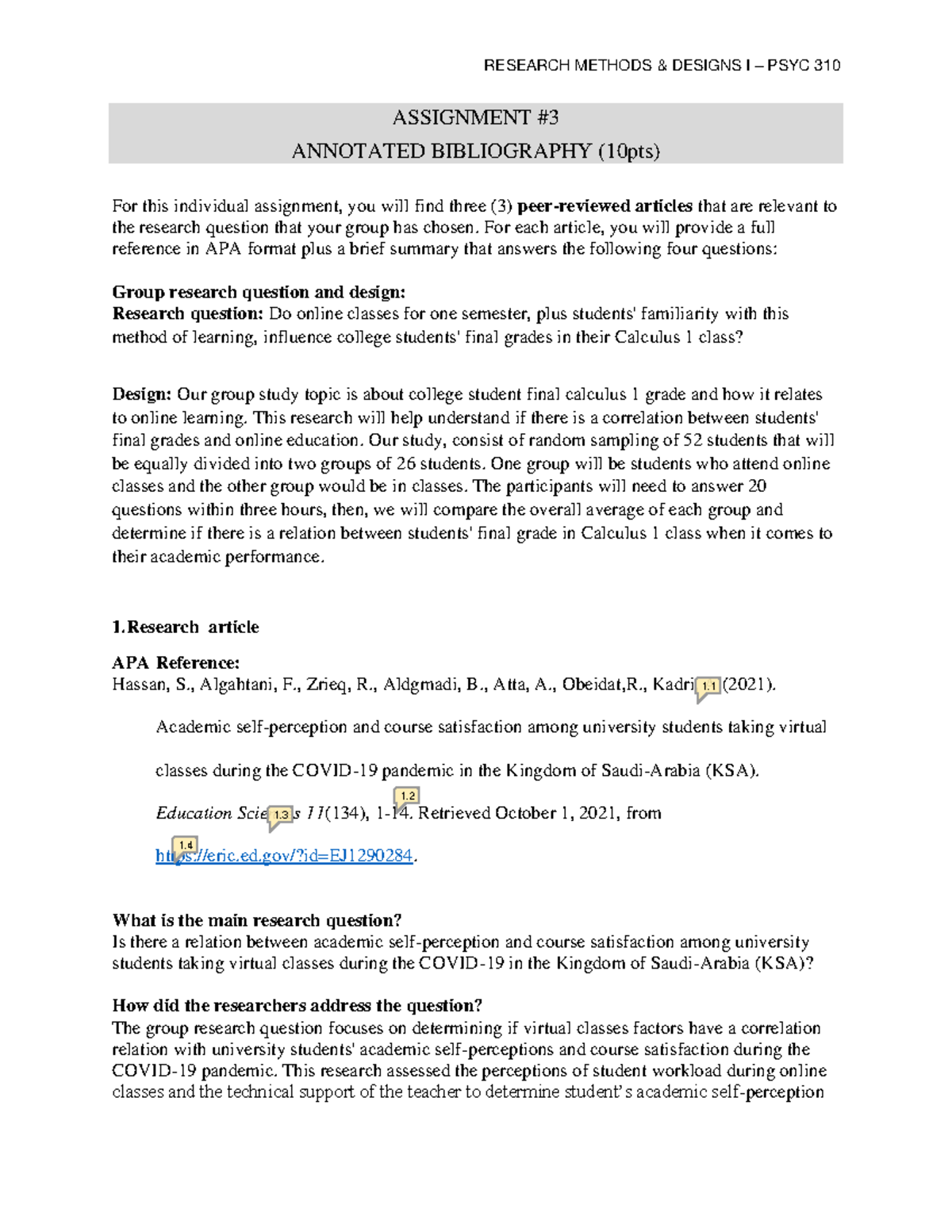assignment psyc 310 - psyc 310 - Concordia - Studocu
