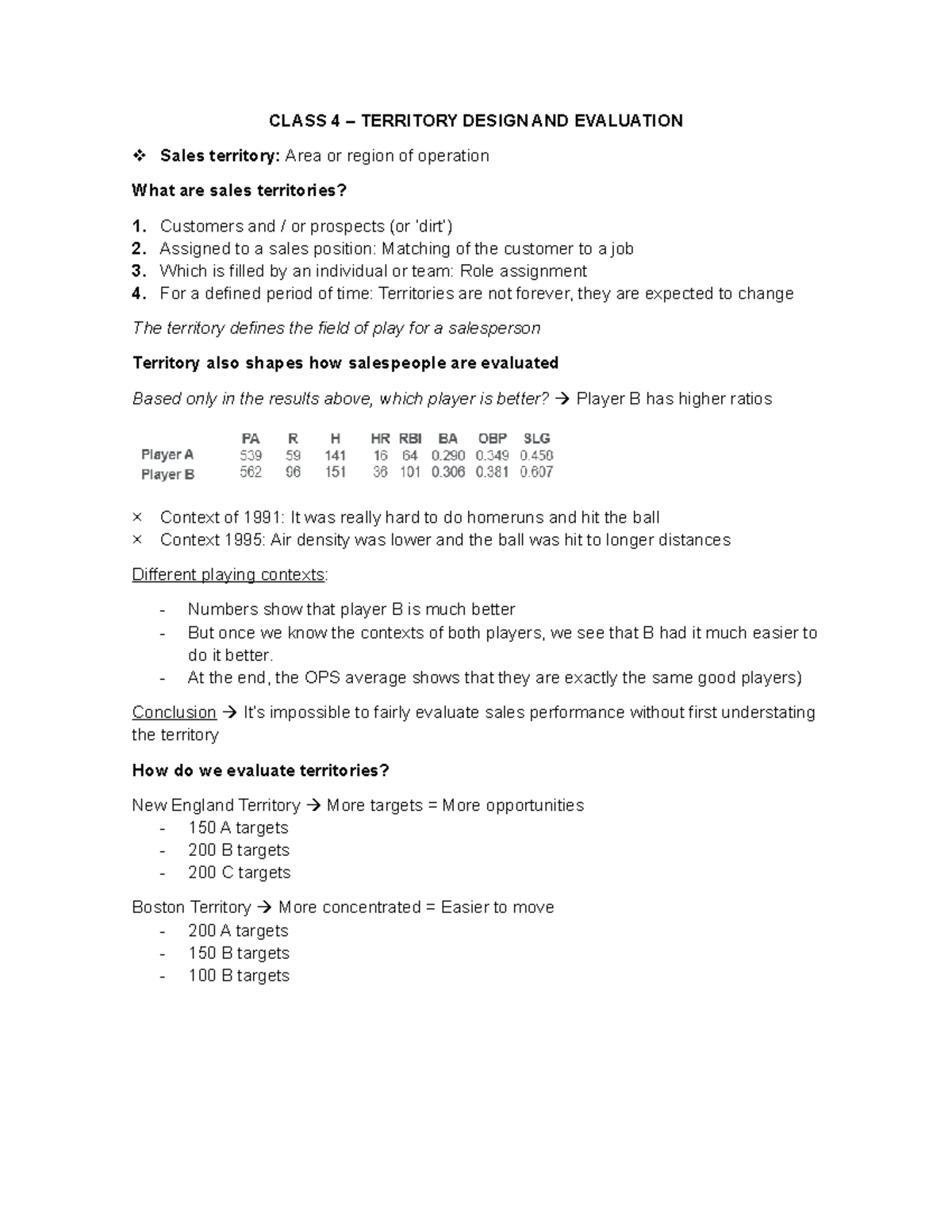 Apuntes clase 4 - TERRITORY DESIGN AND EVALUATION - CLASS 4 – TERRITORY ...