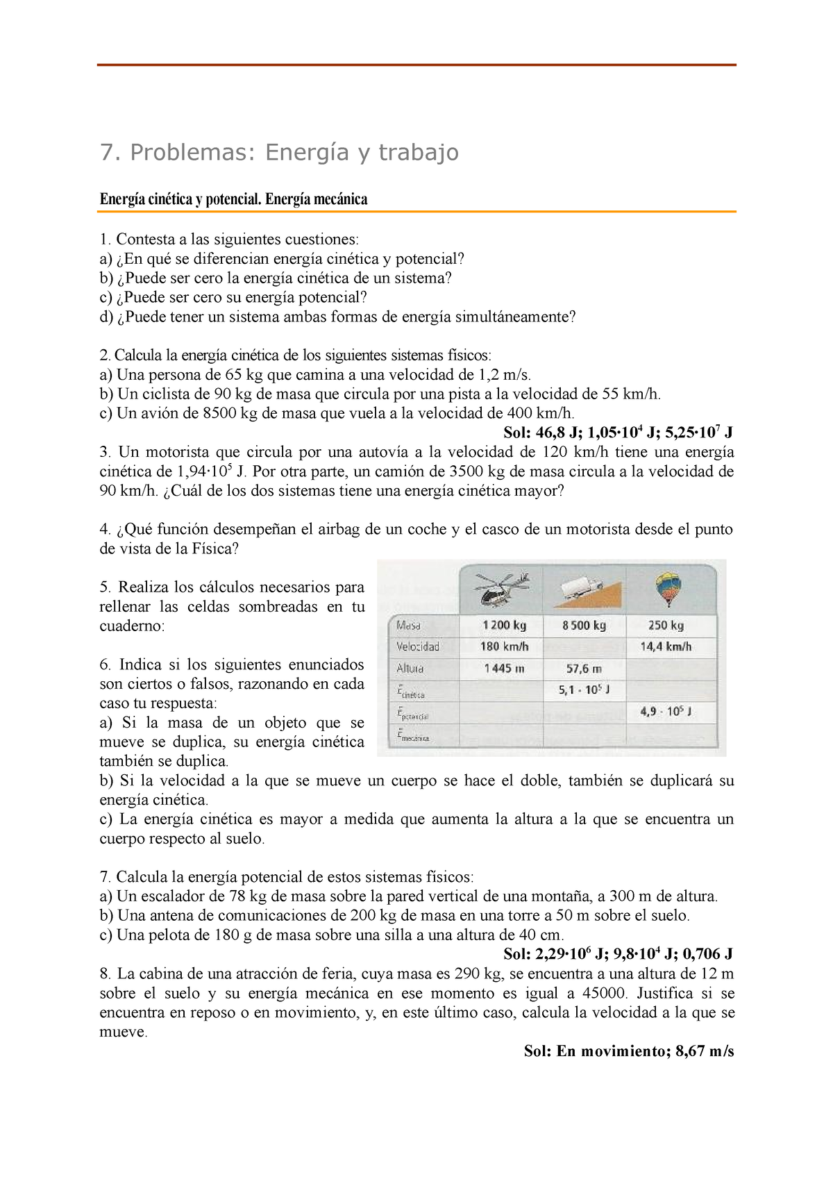 4Eso Ejercicios Tema 5Energíay Trabajo 0 - 7. Problemas: Energía Y ...