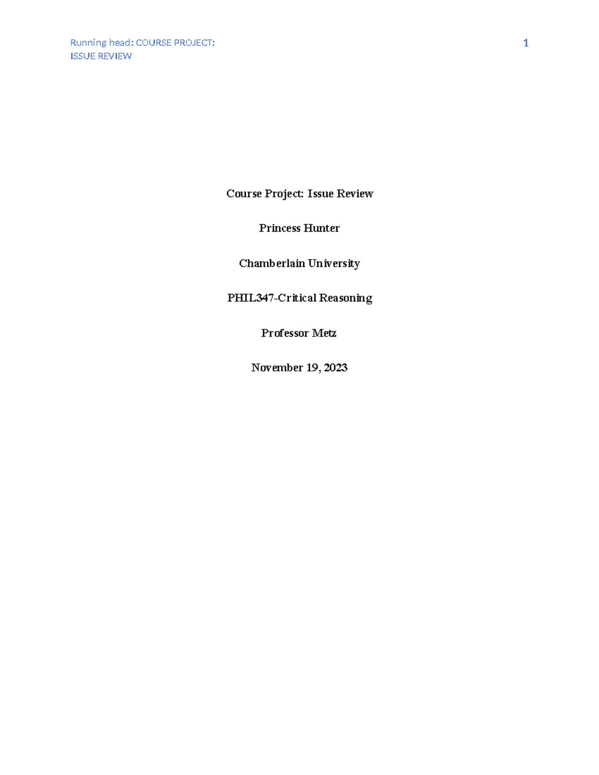 Course Project Issue Review - ISSUE REVIEW 1 Course Project: Issue ...