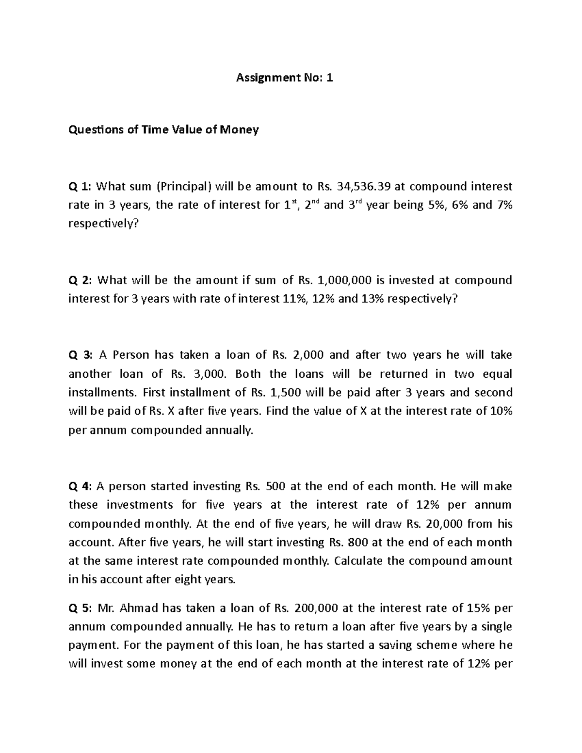 TMV Questions - No description - Assignment No: 1 Questions of Time ...