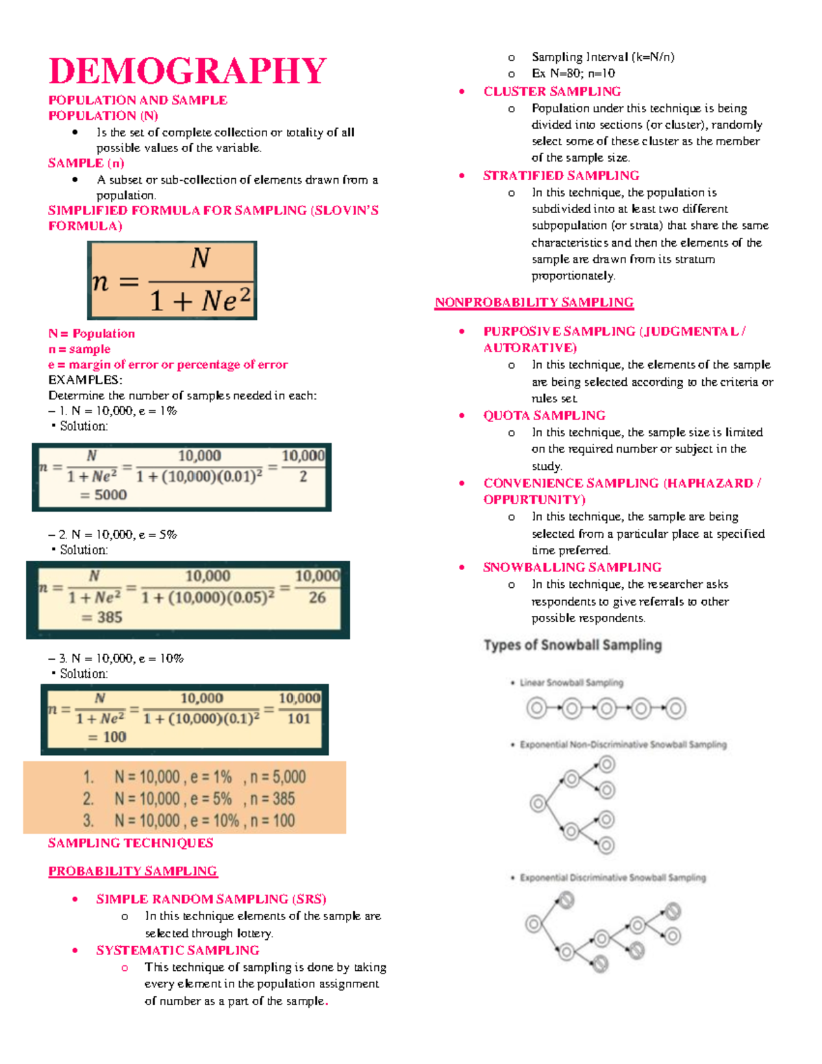 CPHM - Demography ( Prelims) - DEMOGRAPHY POPULATION AND SAMPLE ...