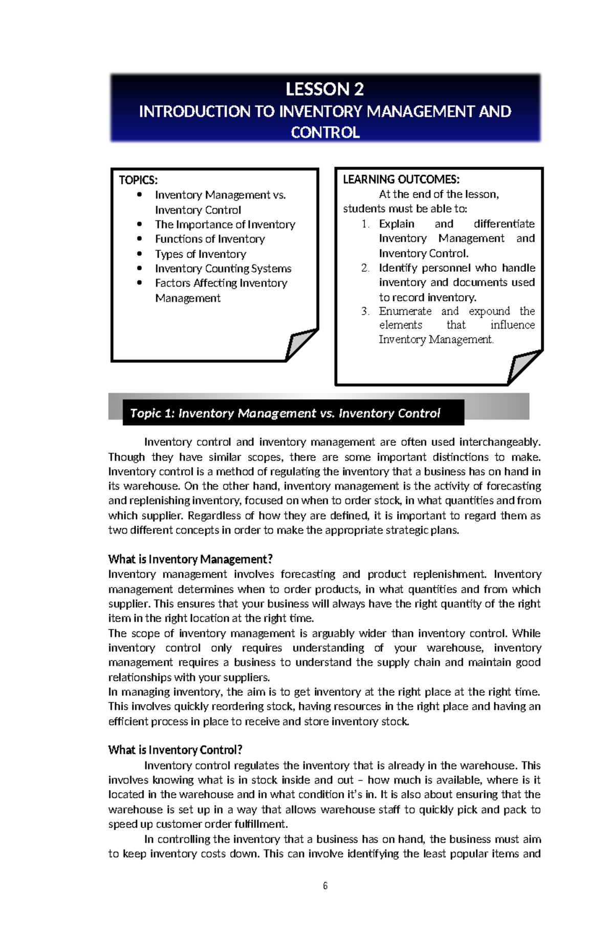 Lesson-2 - Inventory Management - Inventory control and inventory ...