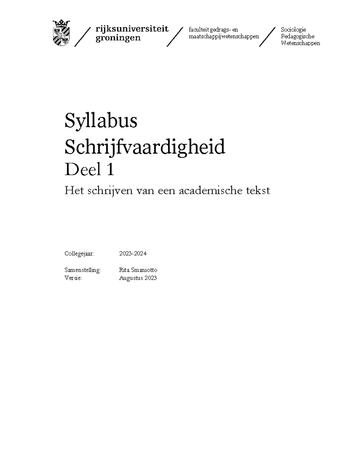 Syllabus Schrijfvaardigheid Deel 1 - Versie Aug 2023 - Faculteit ...