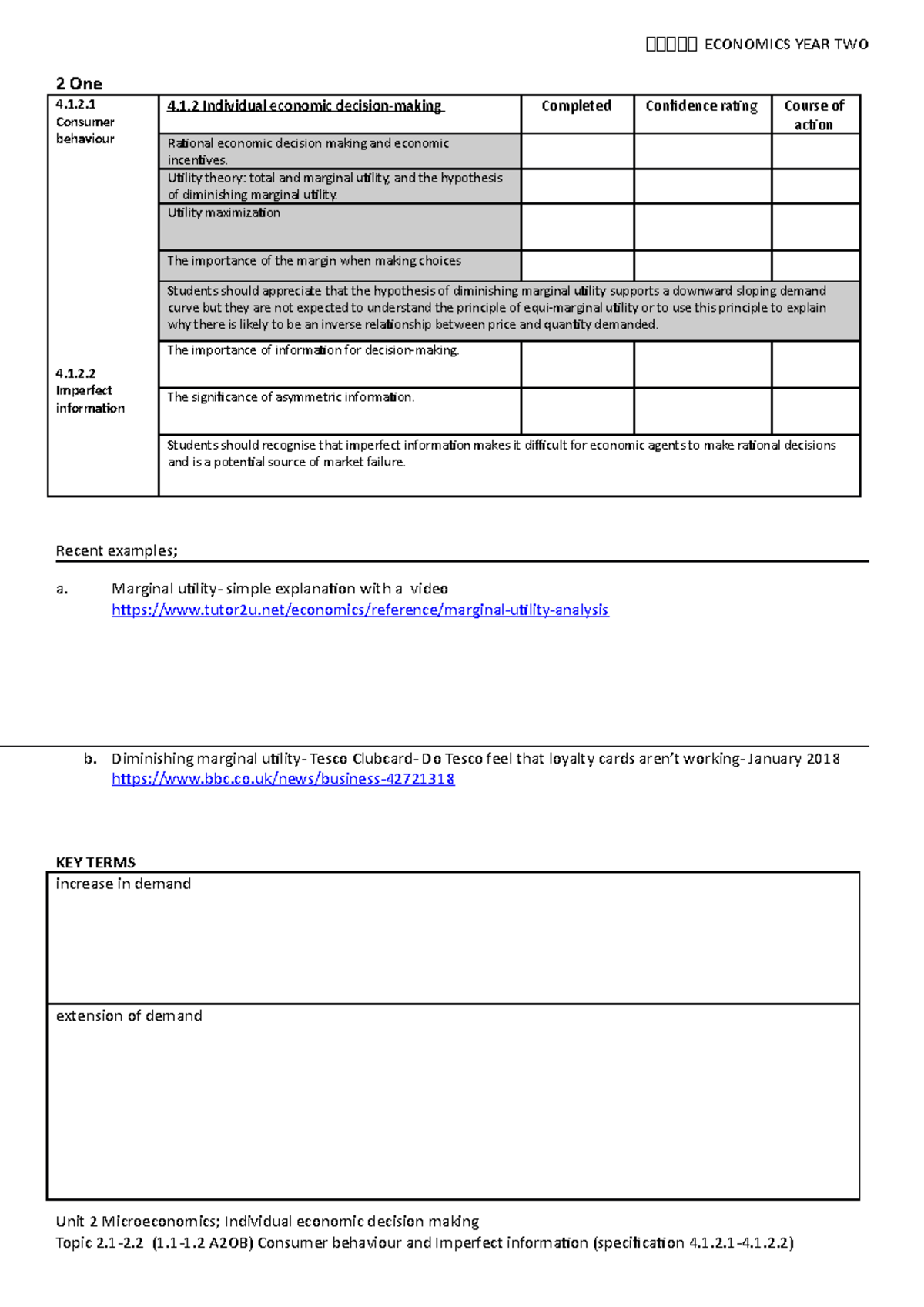 02 Decision Making and Utility - 2 One4.1.2 ⬜⬜⬜⬜⬜ ECONOMICS YEAR TWO ...