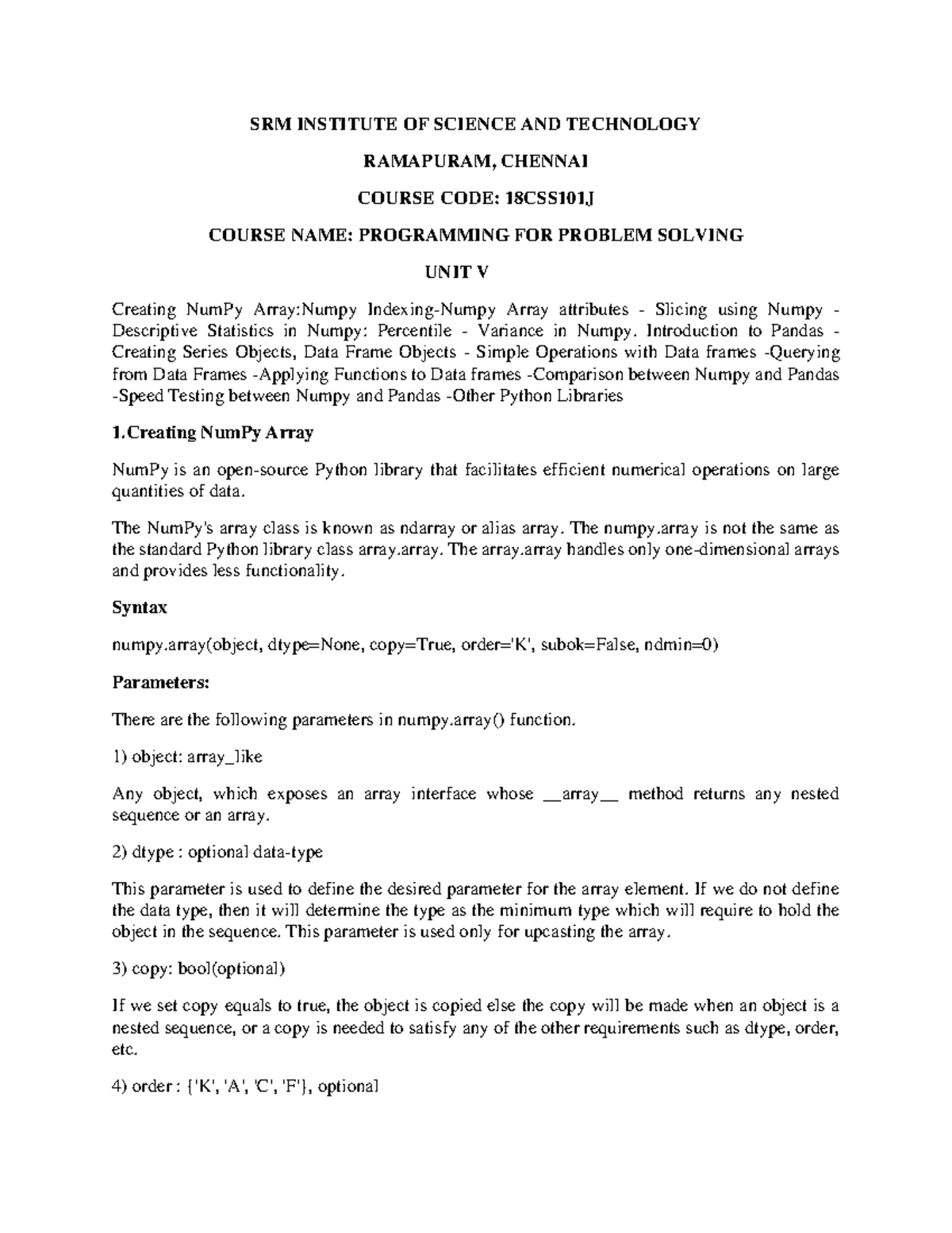 Unit-5 - Class Notes - SRM INSTITUTE OF SCIENCE AND TECHNOLOGY ...
