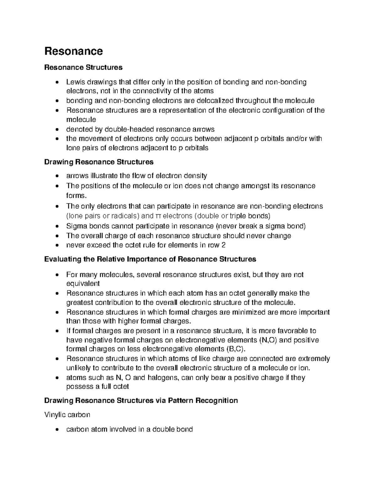 CHEM 266 notes- Resonance Structures - Resonance Resonance Structures ...