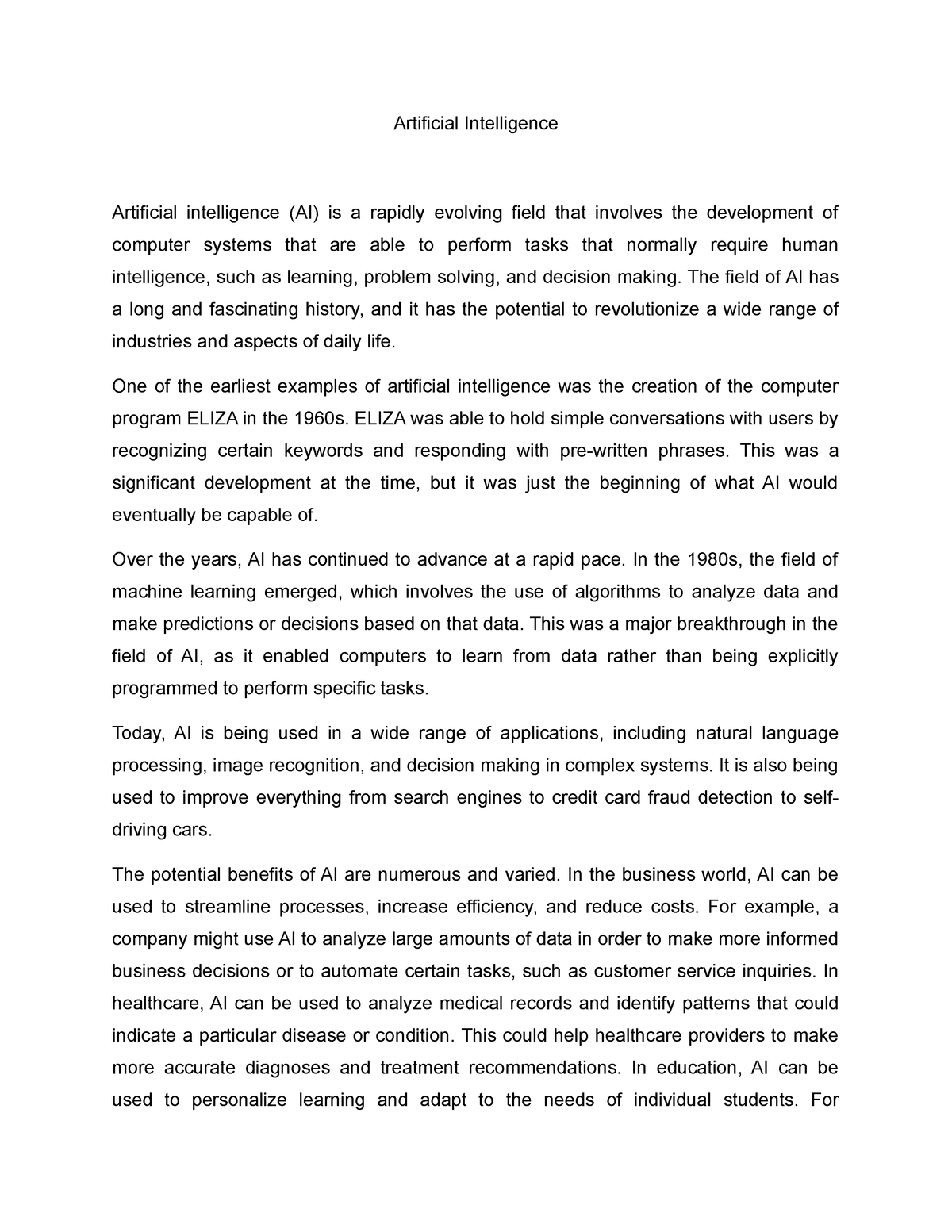 artificial intelligence essay writing task 2