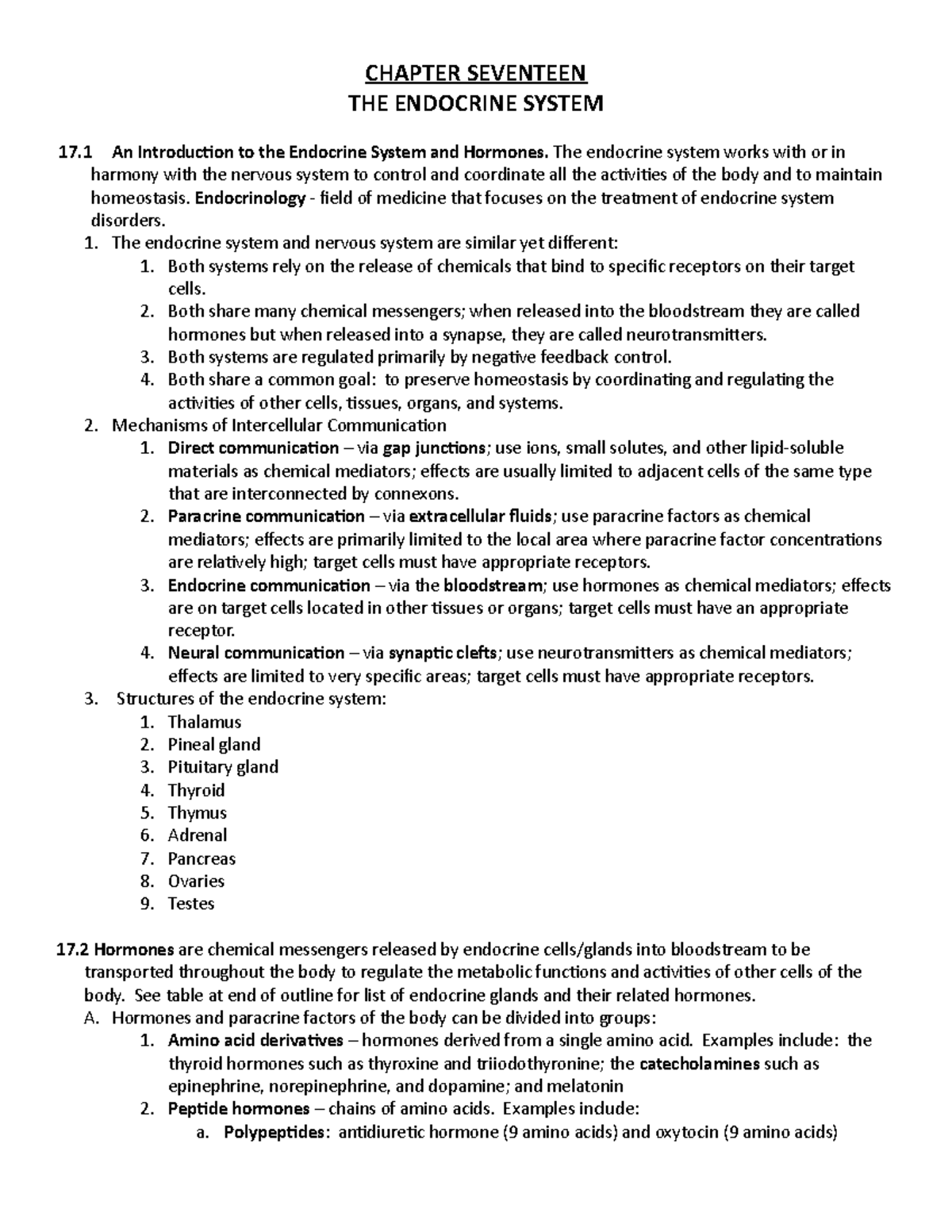 Chapter 17 Outline - CHAPTER SEVENTEEN THE ENDOCRINE SYSTEM 17 An ...