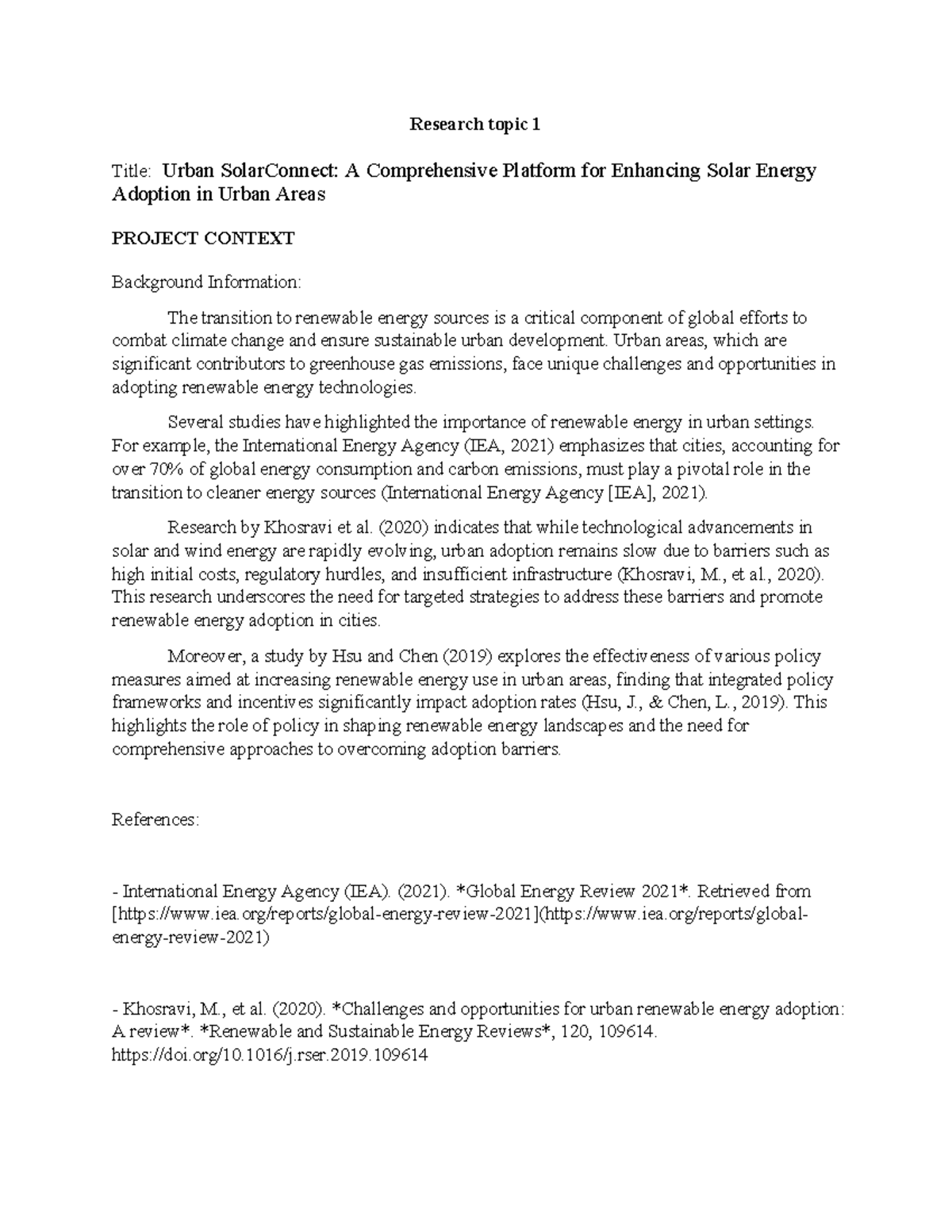 Research topic example - Research topic 1 Title: Urban SolarConnect: A ...