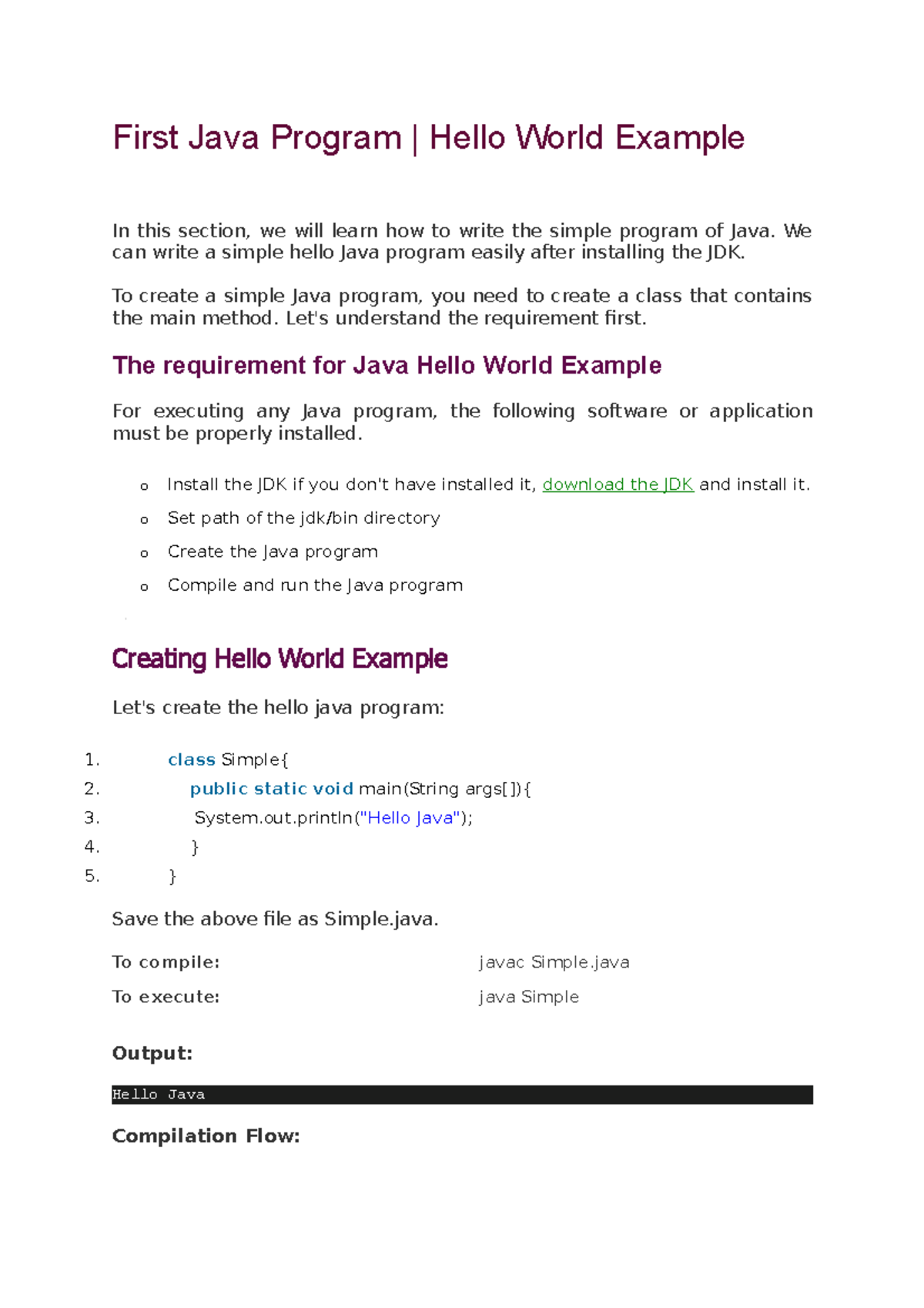 Program IN JAVA First Java Program Hello World Example In