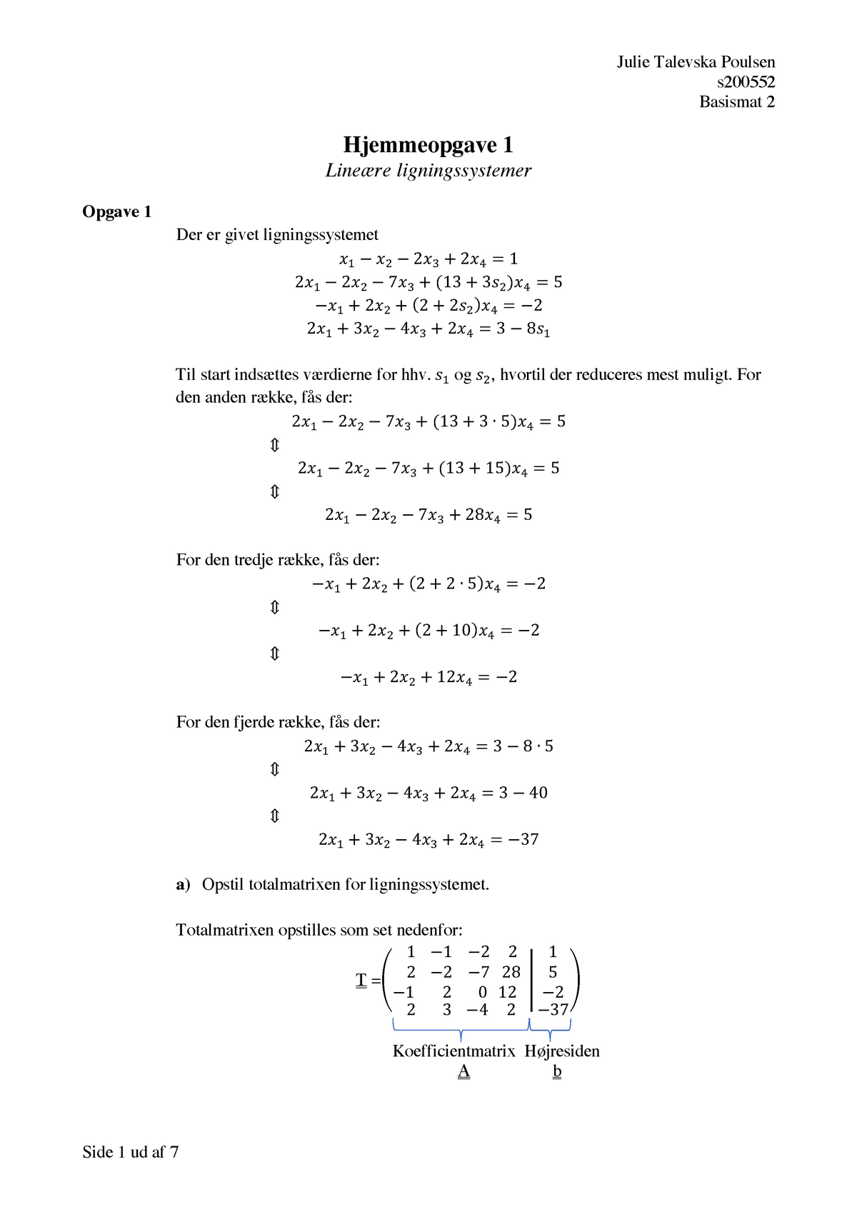 Hjemmeopgave 1 - Lineære Ligningssystemer PDF - S Basismat 2 ...