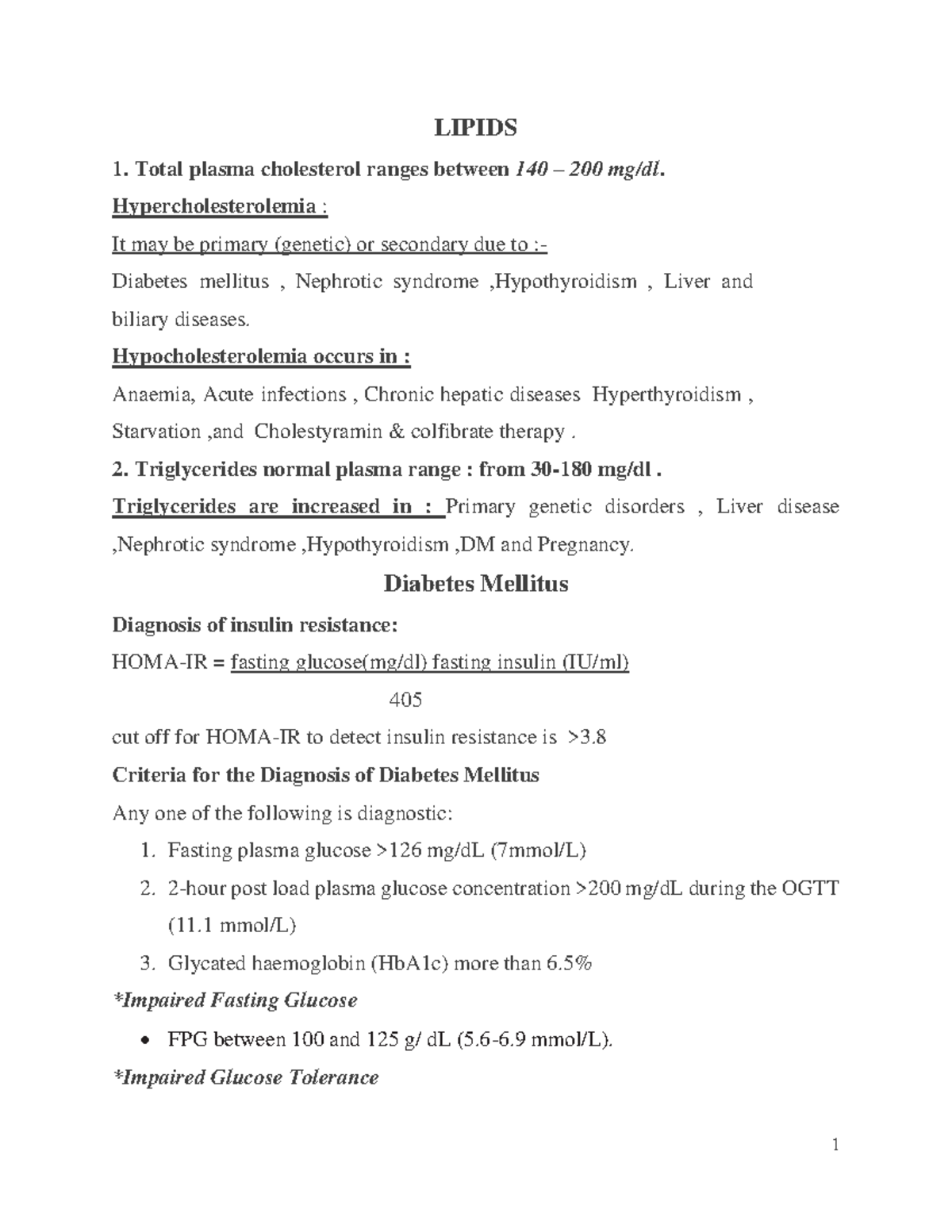 Lipids and Enzymes - Clinical Pathology course - LIPIDS Total plasma ...