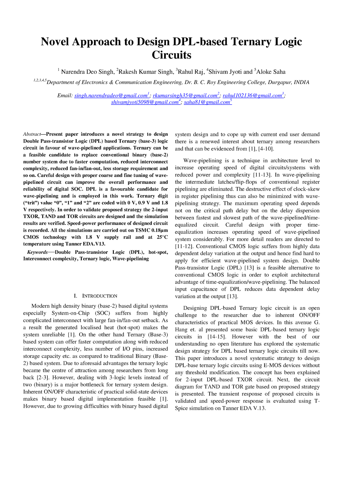 2018 IEEE Edkcon paper 204 - Novel Approach to Design DPL-based Ternary ...