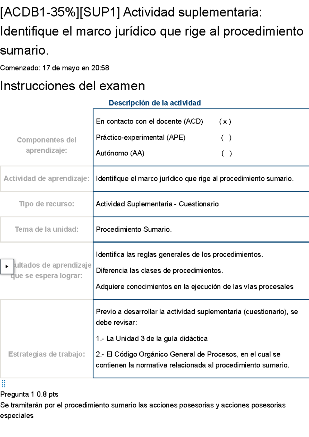 Examen [ACDB 1-35%][SUP 1] Actividad Suplementaria Identifique El Marco ...