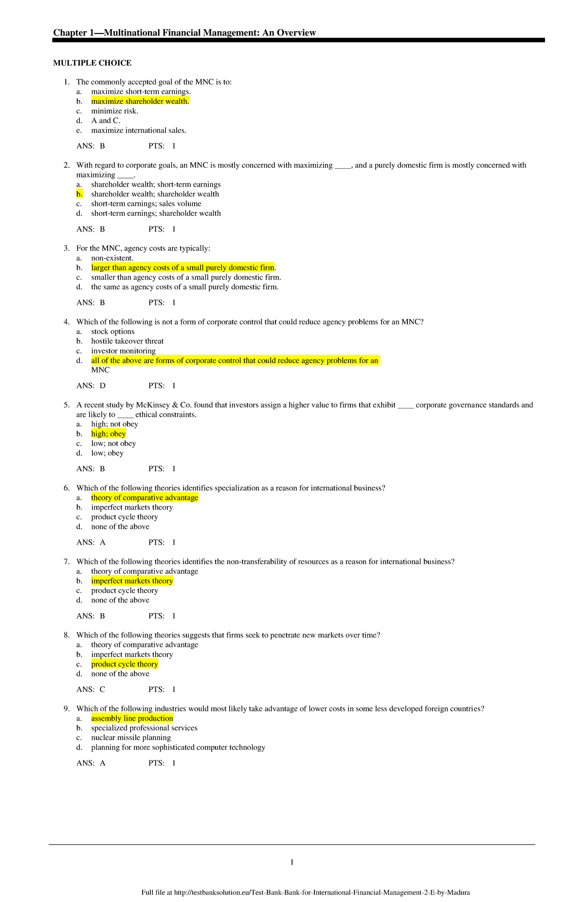 TB1 - test 1 chương 1 QTTCQT - 1 Chapter 1—Multinational Financial ...