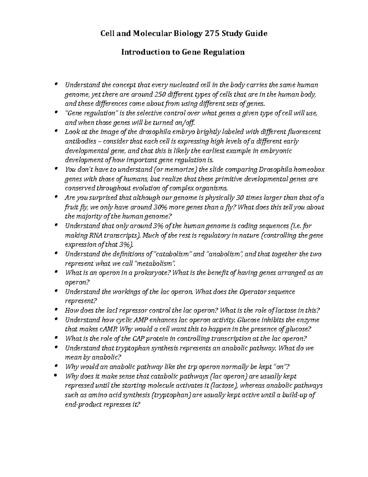 Lecture 12 Study Guide - Cell and Molecular Biology 275 Study Guide ...