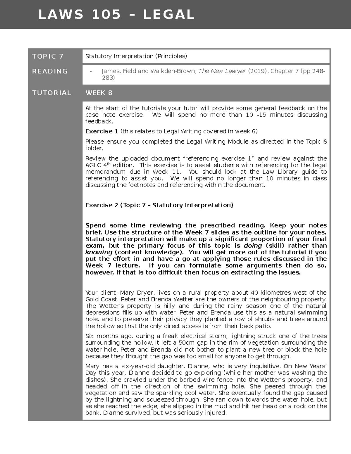 Legal Foundations A - Topic 7 - Statutory Interpretation - TOPIC 7 ...