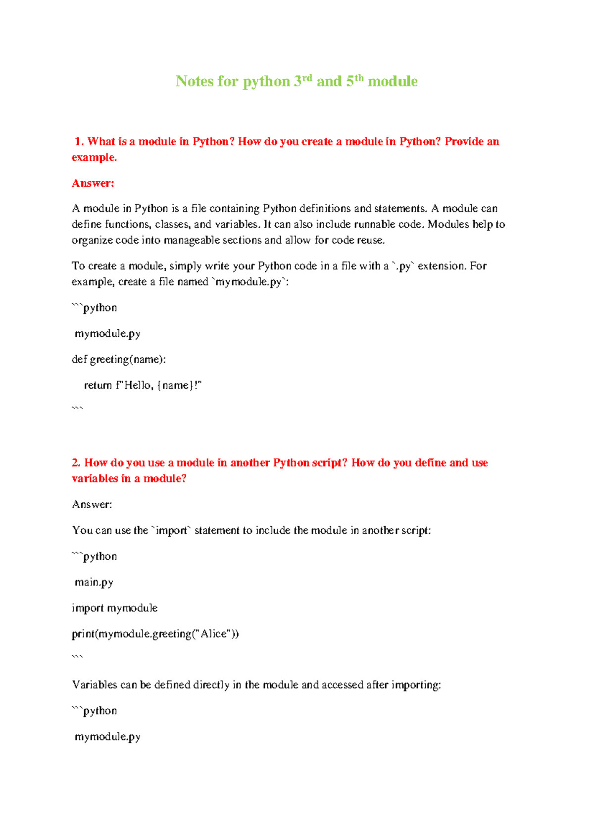 Notes python 5th module - Notes for python 3 rd and 5 th module What is ...