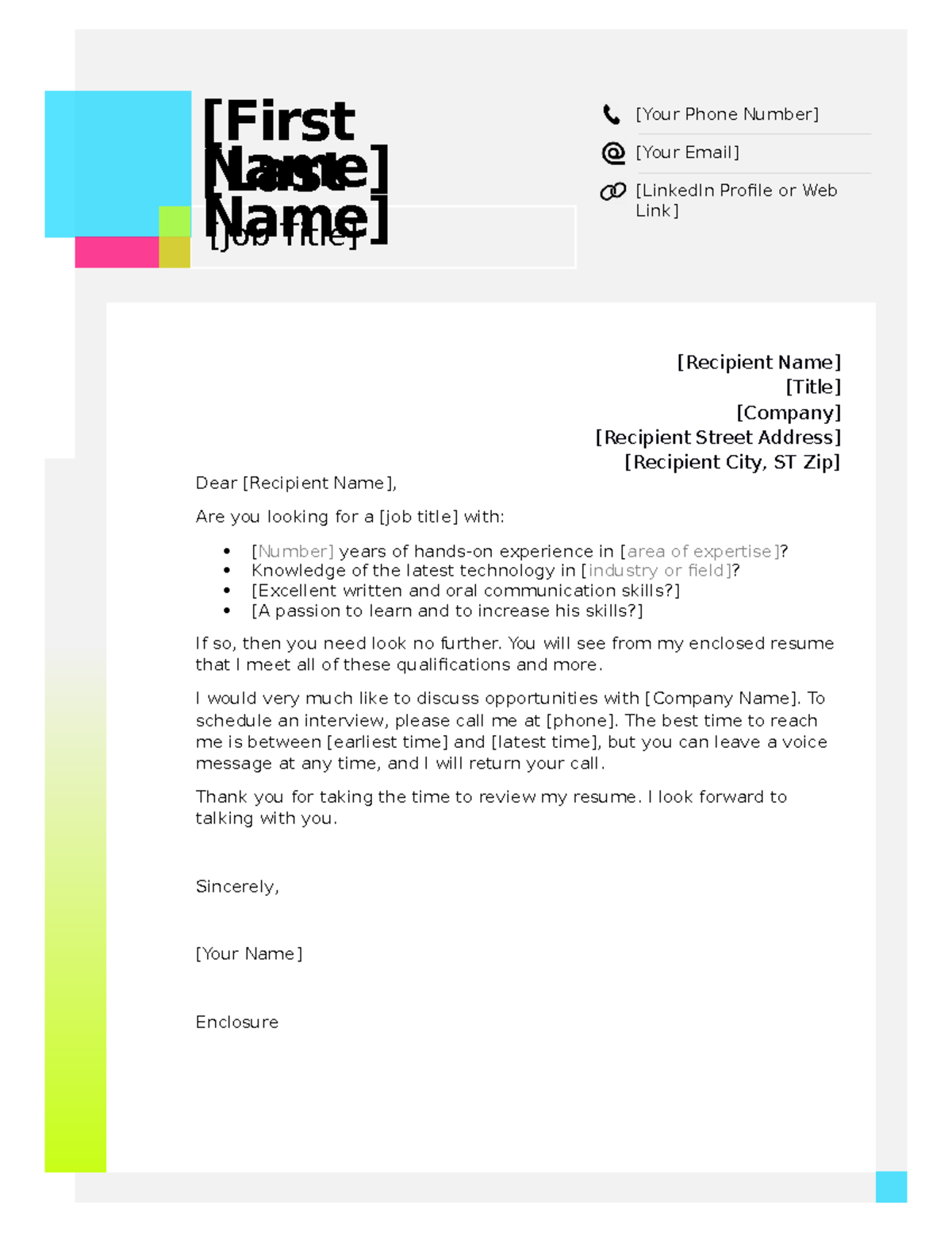 Cover letter sample - very good summary - [Recipient Name] [Title ...